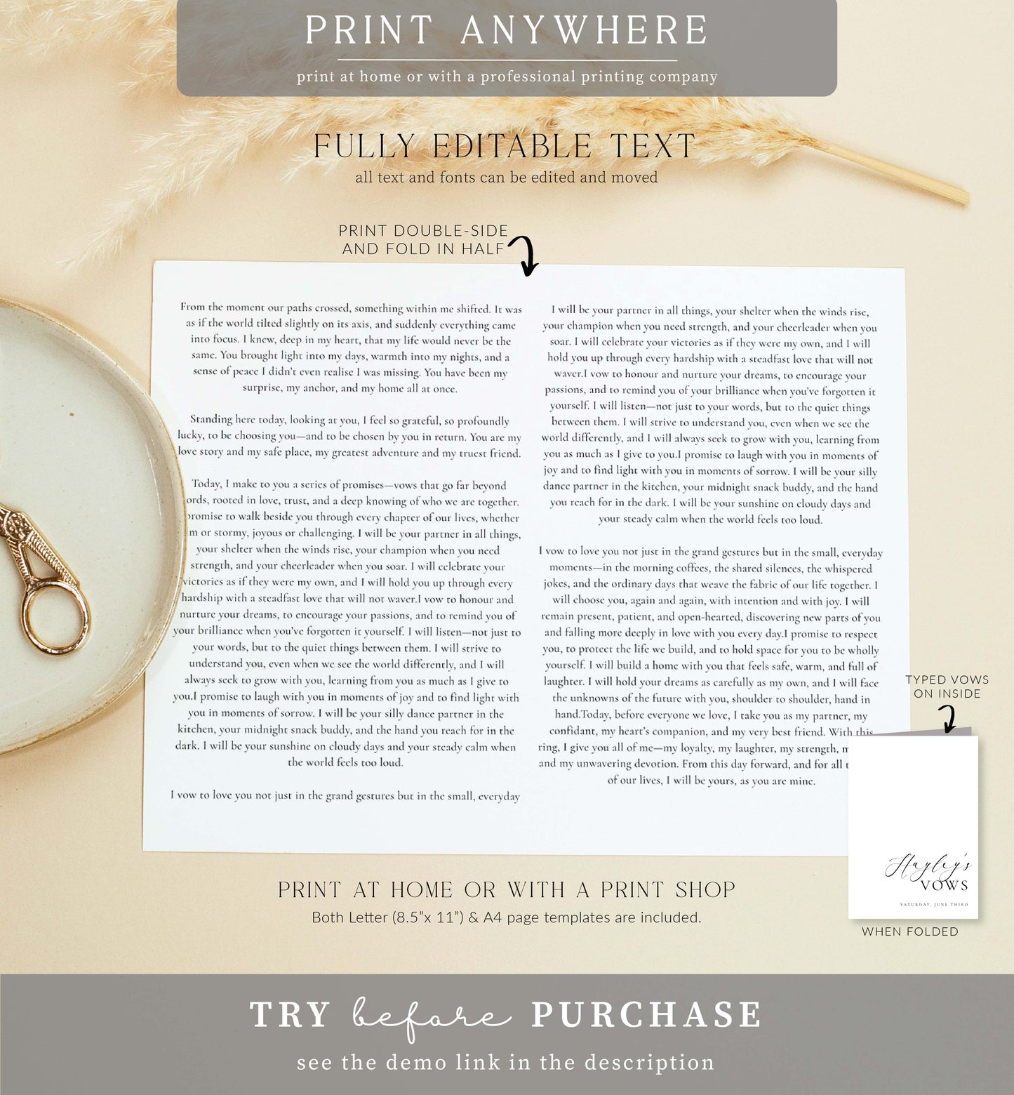 Ellesmere White | Printable Wedding Vow Book Template