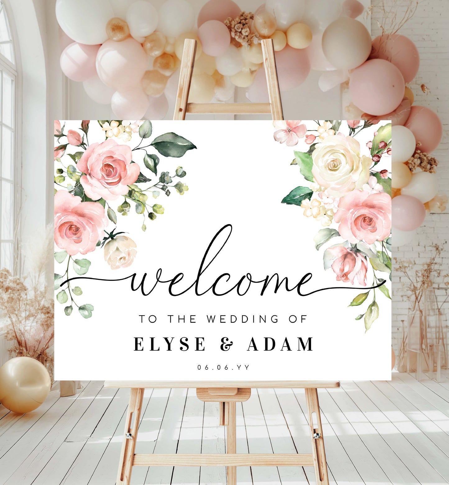 Printable Welcome Sign Landscape, Blush Floral Wedding Sign, Bridal Shower Welcome Sign, Baby Shower Sign, Engagement Sign, Darcy Pink