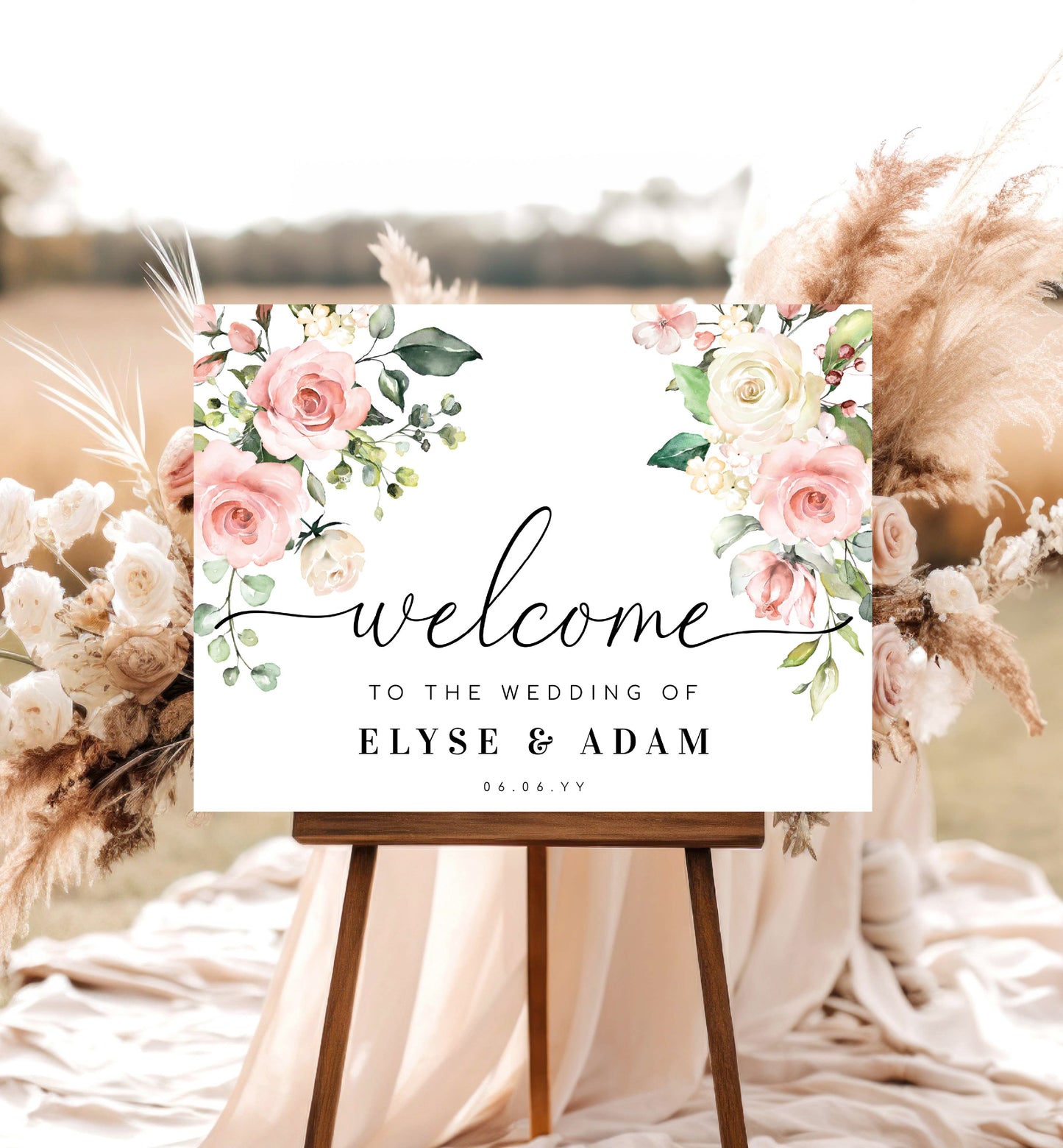 Printable Welcome Sign Landscape, Blush Floral Wedding Sign, Bridal Shower Welcome Sign, Baby Shower Sign, Engagement Sign, Darcy Pink