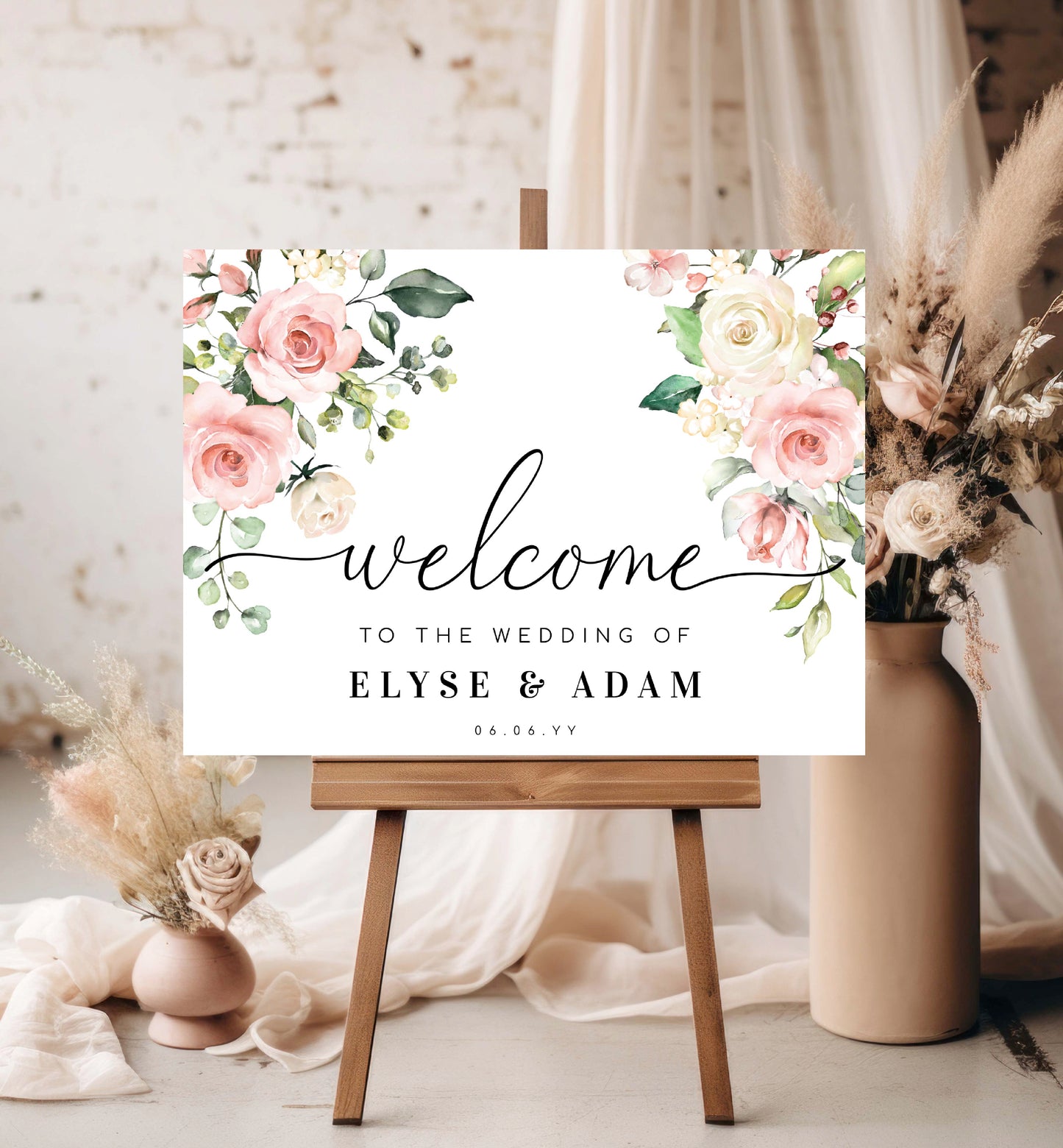 Printable Welcome Sign Landscape, Blush Floral Wedding Sign, Bridal Shower Welcome Sign, Baby Shower Sign, Engagement Sign, Darcy Pink