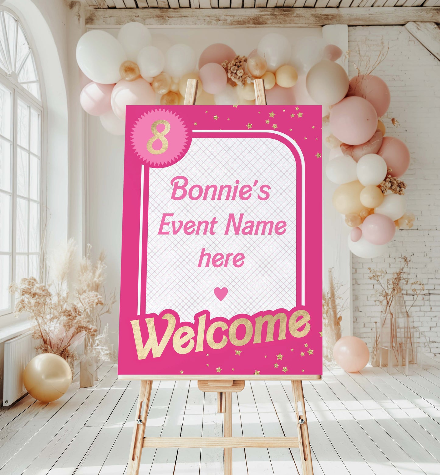 Printable Babie Hot Pink Welcome Sign, Printable Editable Pink Gold Girl's Come On Barbie Let's Go Party Welcome Sign, Girls Hot Pink Doll Party Welcome Sign