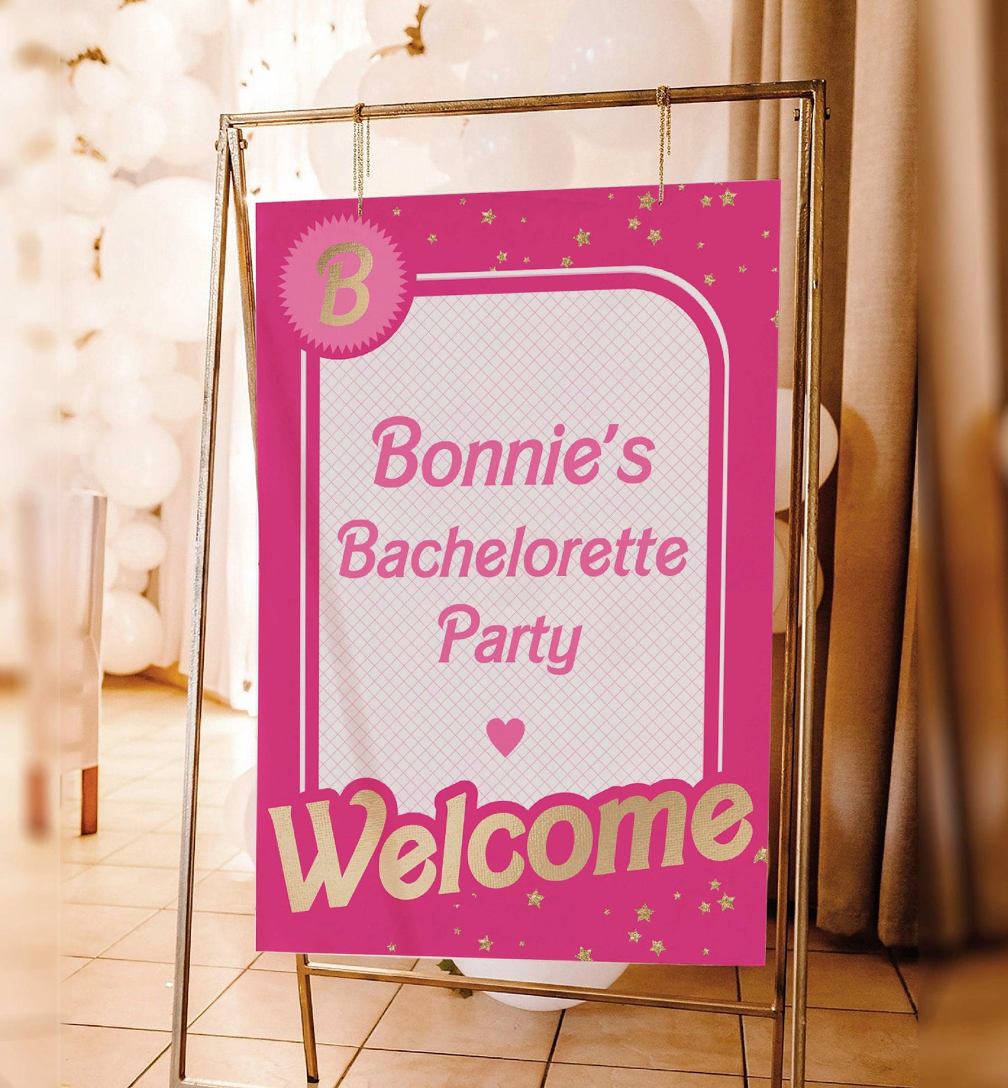 Printable Babie Hot Pink Welcome Sign, Printable Editable Pink Gold Girl's Come On Barbie Let's Go Party Welcome Sign, Girls Hot Pink Doll Party Welcome Sign