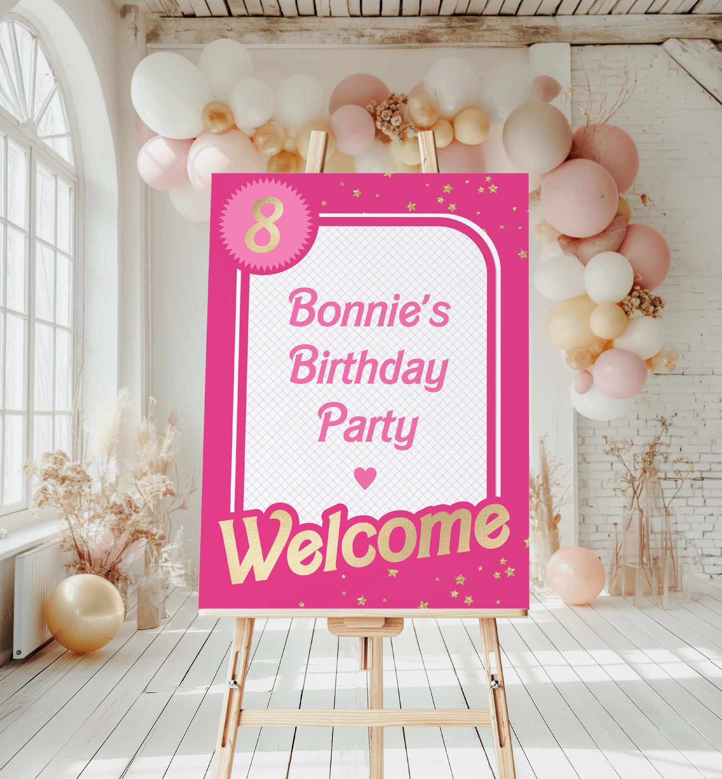 Printable Babie Hot Pink Welcome Sign, Printable Editable Pink Gold Girl's Come On Barbie Let's Go Party Welcome Sign, Girls Hot Pink Doll Party Welcome Sign