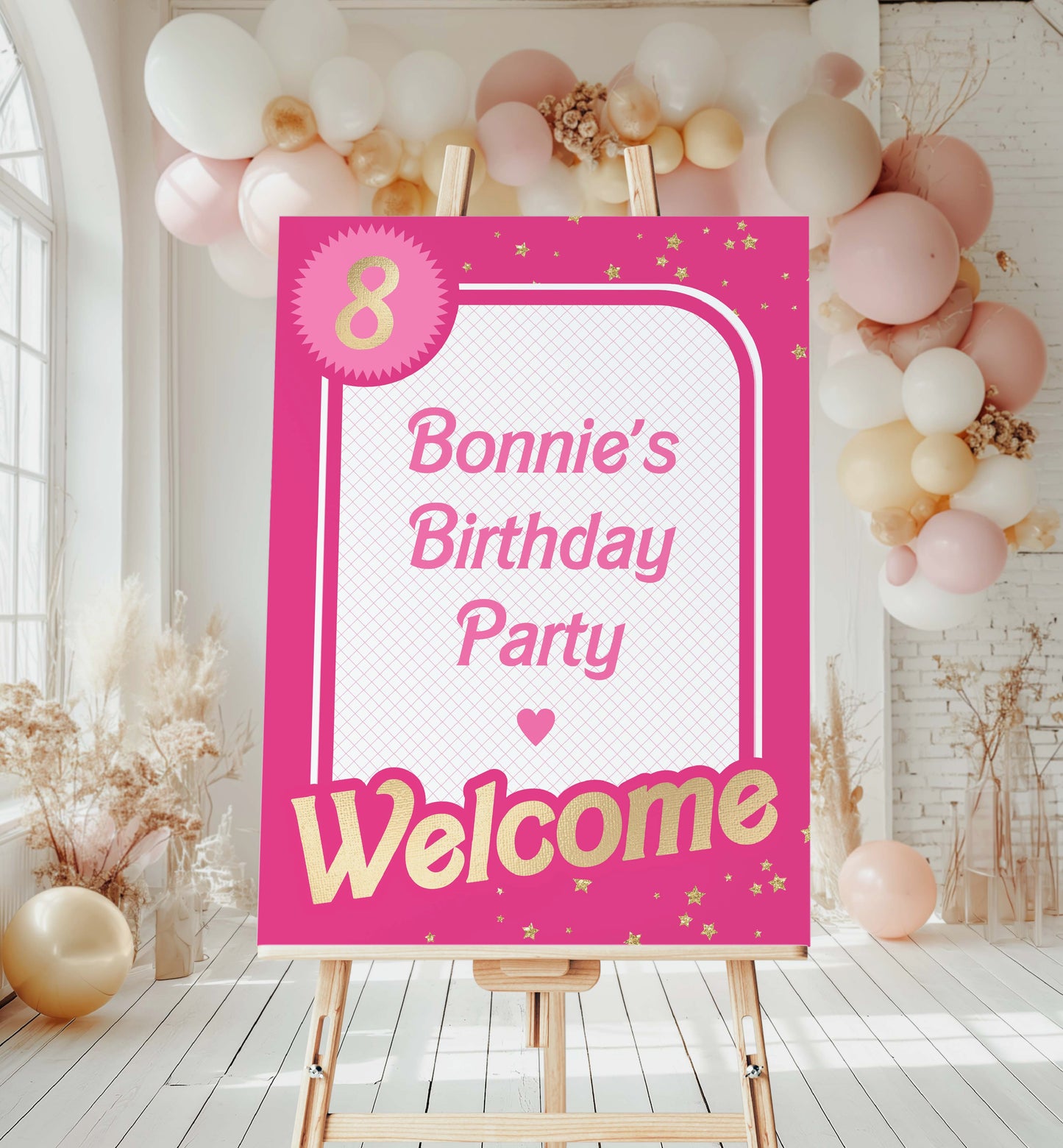 Printable Babie Hot Pink Welcome Sign, Printable Editable Pink Gold Girl's Come On Barbie Let's Go Party Welcome Sign, Girls Hot Pink Doll Party Welcome Sign