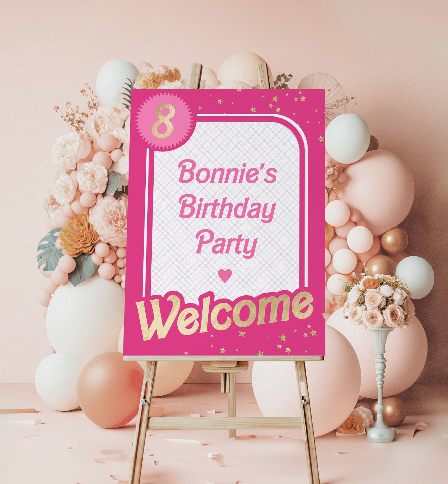 Printable Babie Hot Pink Welcome Sign, Printable Editable Pink Gold Girl's Come On Barbie Let's Go Party Welcome Sign, Girls Hot Pink Doll Party Welcome Sign