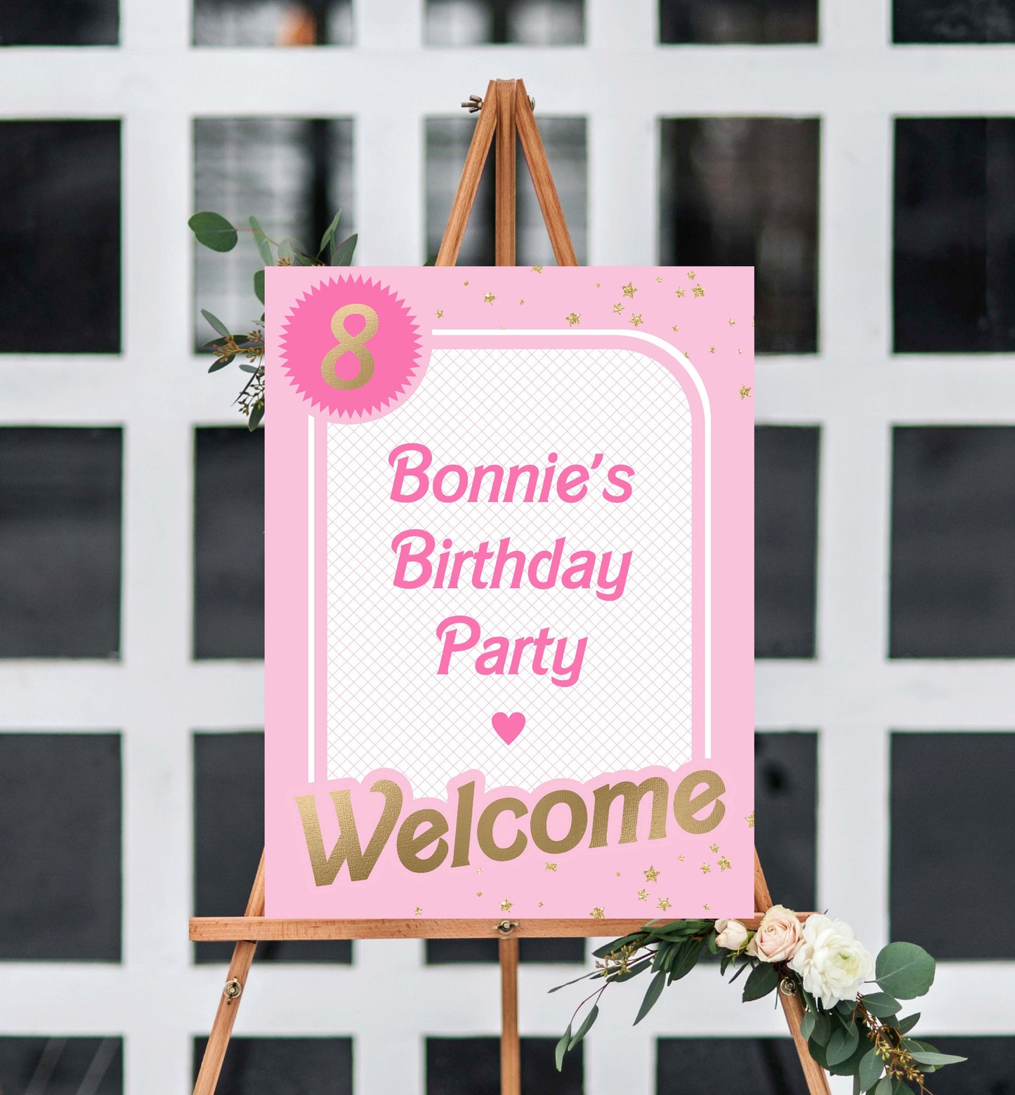 Printable Babie Pink Welcome Sign, Printable Editable Pink Gold Girl's Come On Barbie Let's Go Party Welcome Sign, Girls Pink Doll Party Welcome Sign