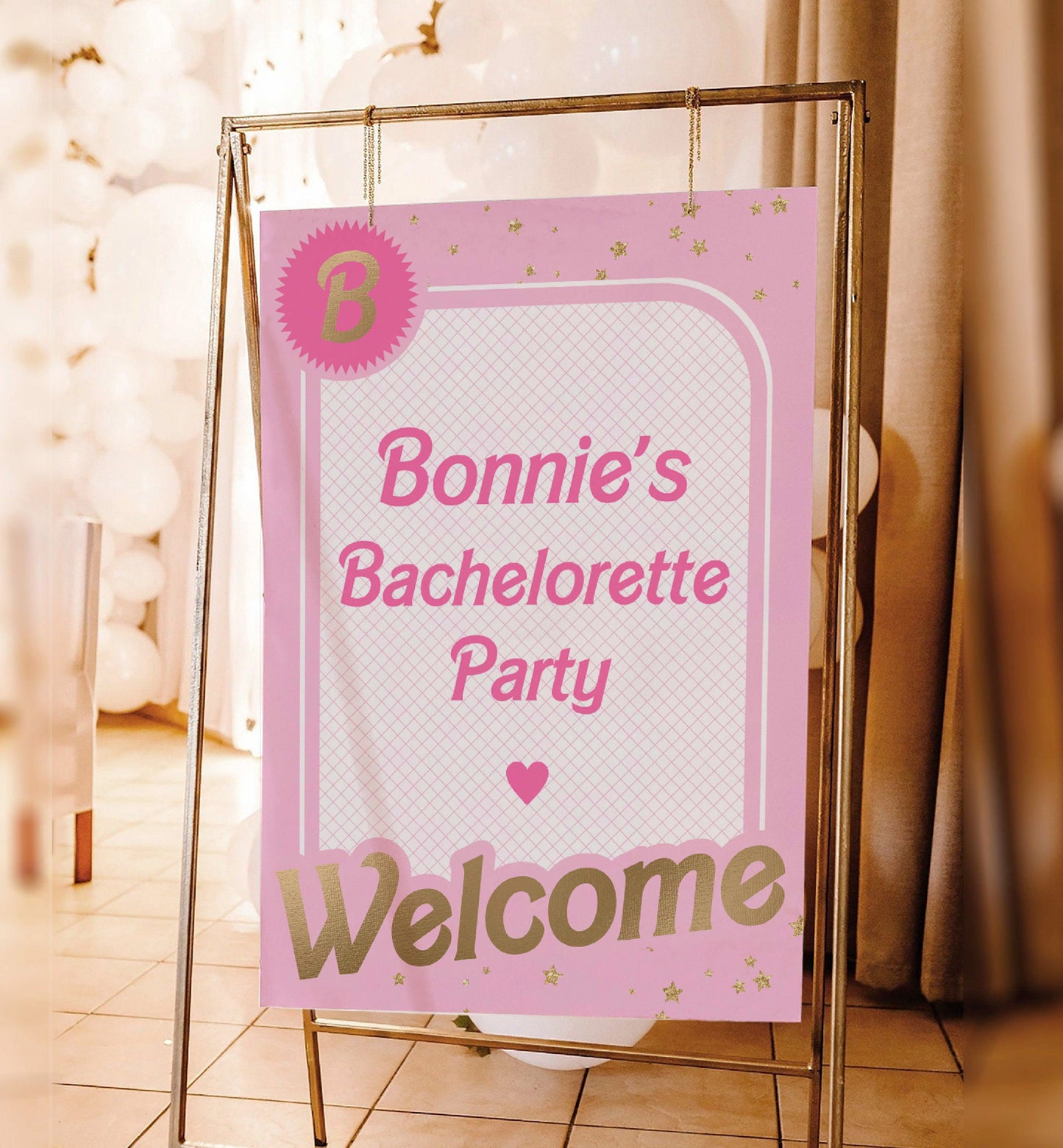 Printable Babie Pink Welcome Sign, Printable Editable Pink Gold Girl's Come On Barbie Let's Go Party Welcome Sign, Girls Pink Doll Party Welcome Sign