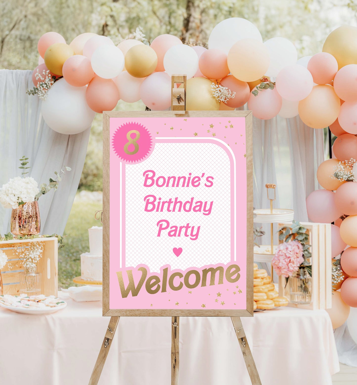 Printable Babie Pink Welcome Sign, Printable Editable Pink Gold Girl's Come On Barbie Let's Go Party Welcome Sign, Girls Pink Doll Party Welcome Sign