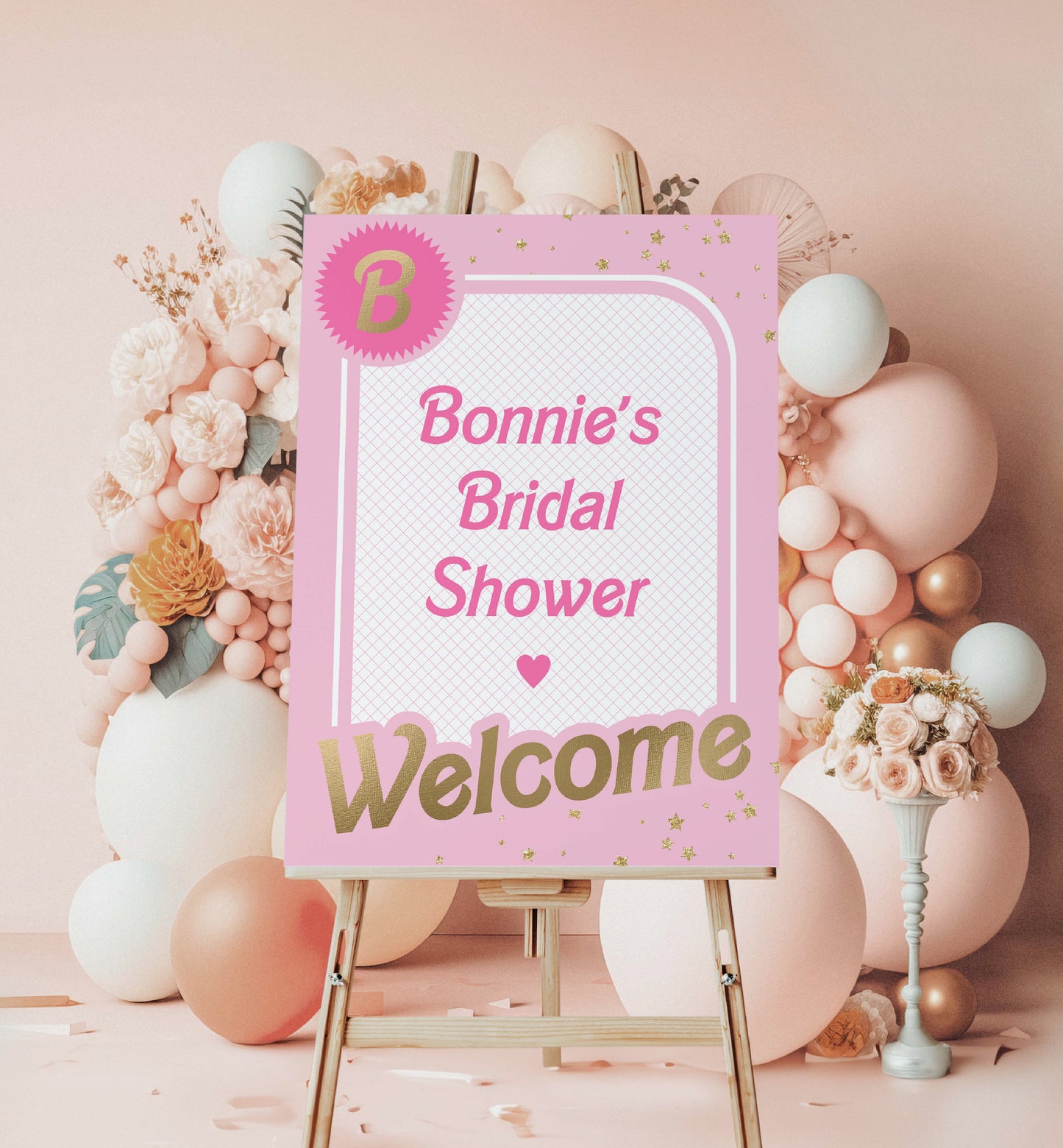 Printable Babie Pink Welcome Sign, Printable Editable Pink Gold Girl's Come On Barbie Let's Go Party Welcome Sign, Girls Pink Doll Party Welcome Sign