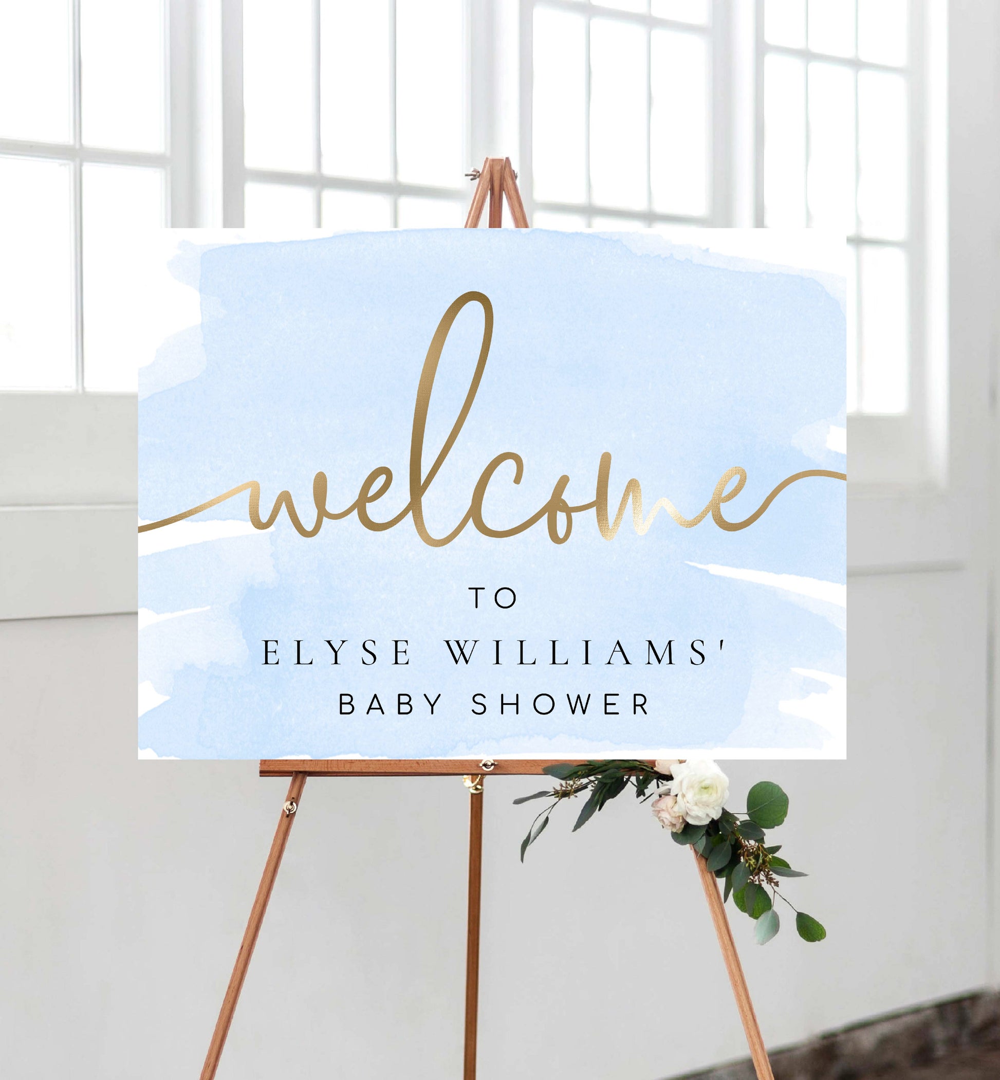 Blue and Gold Welcome Sign, Boy Baby Shower Welcome Sign, Printable First Birthday Sign, Baptism Welcome Sign, Graduation Sign, Watercolour