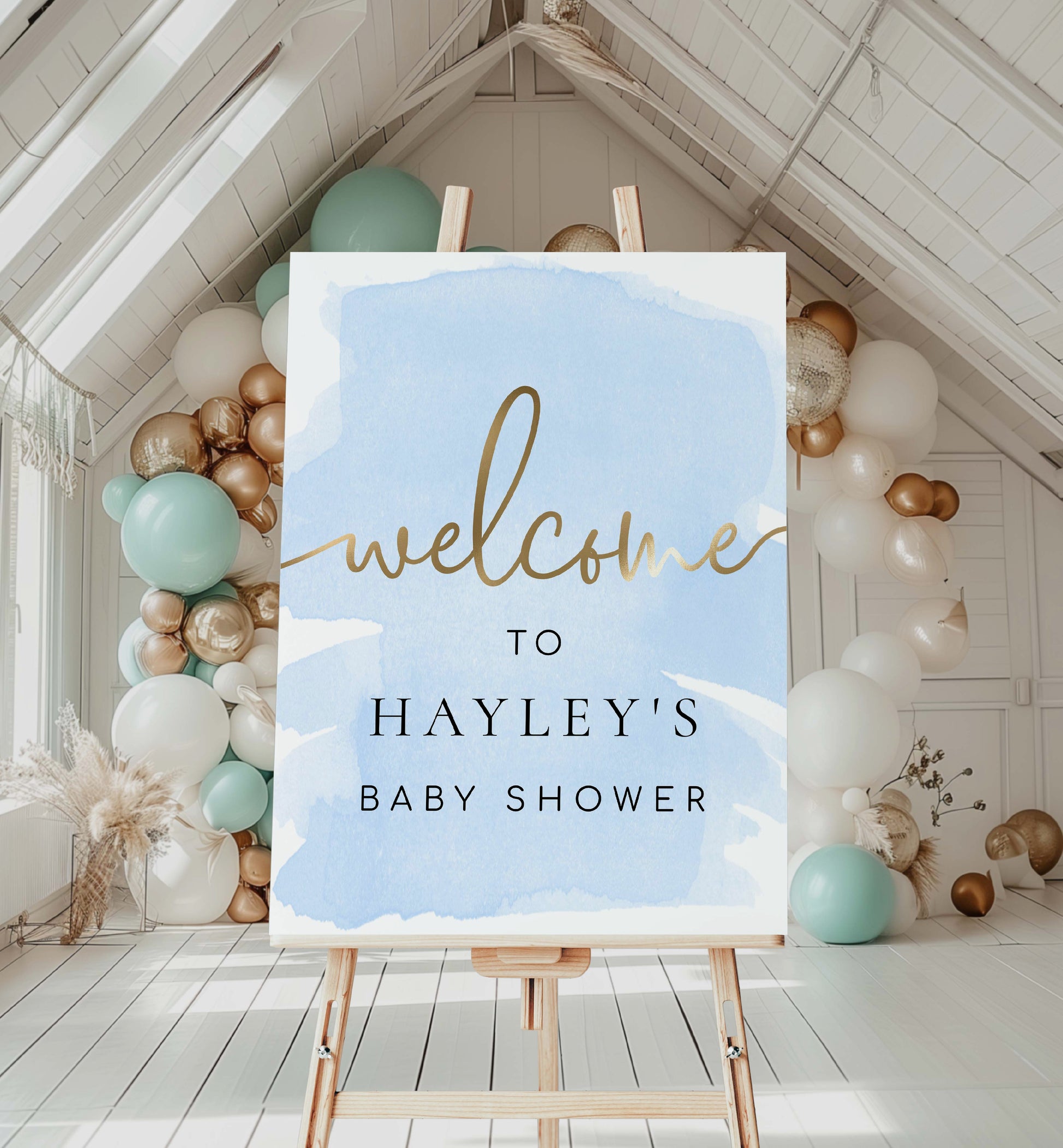 Blue and Gold Welcome Sign, Boy Baby Shower Welcome Sign, Printable First Birthday Sign, Baptism Welcome Sign, Graduation Sign, Watercolour