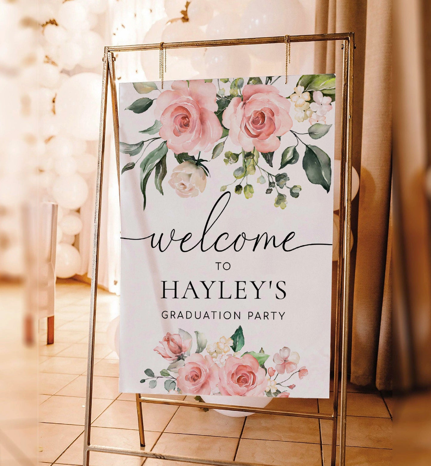 Printable Bridal Shower Welcome Sign, Blush Floral Baby Shower Welcome Sign, Wedding Welcome Sign, Darcy Floral Pink