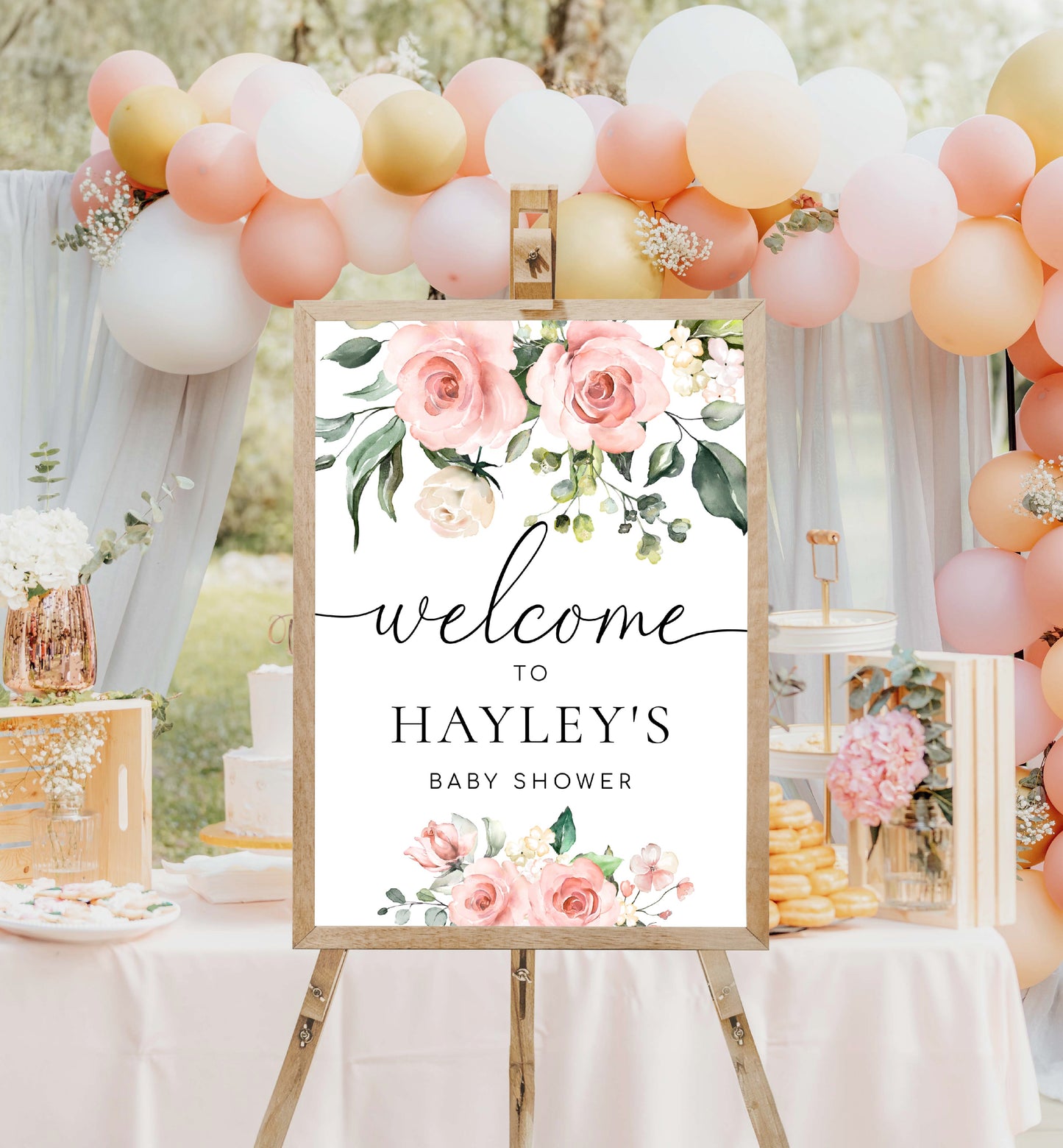 Printable Bridal Shower Welcome Sign, Blush Floral Baby Shower Welcome Sign, Wedding Welcome Sign, Darcy Floral Pink