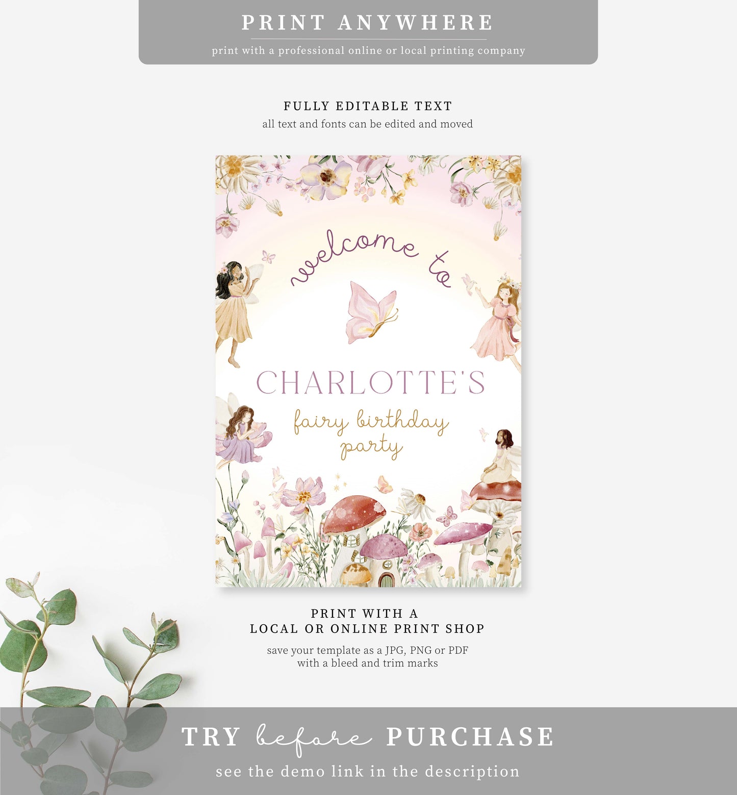 Fairy Multi | Printable Welcome Sign Template