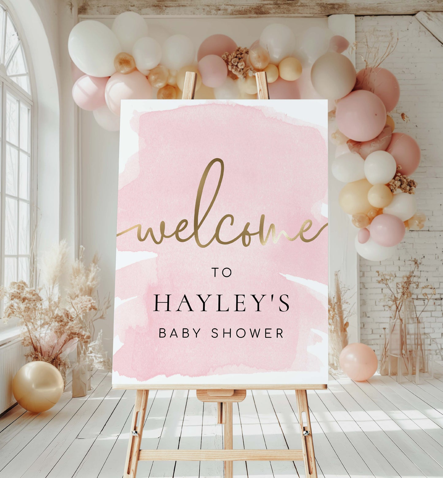 Printable Baby Shower Welcome Sign Template, Pink Watercolour, Girl Baby Shower Sign, Baby Sprinkle Sign, Birthday Welcome Sign