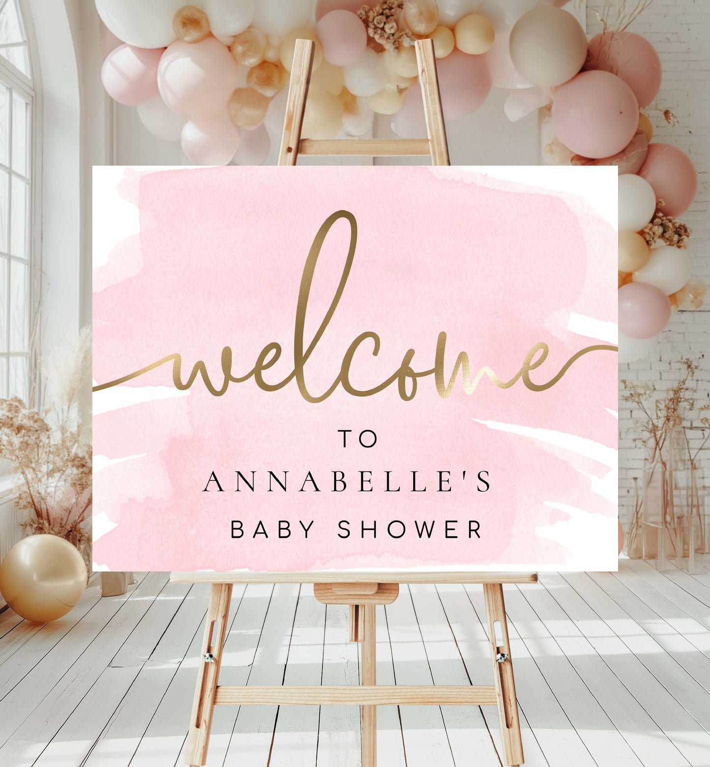 Printable Baby Shower Welcome Sign Template, Pink Watercolour, Girl Baby Shower Sign, Baby Sprinkle Sign, Birthday Welcome Sign