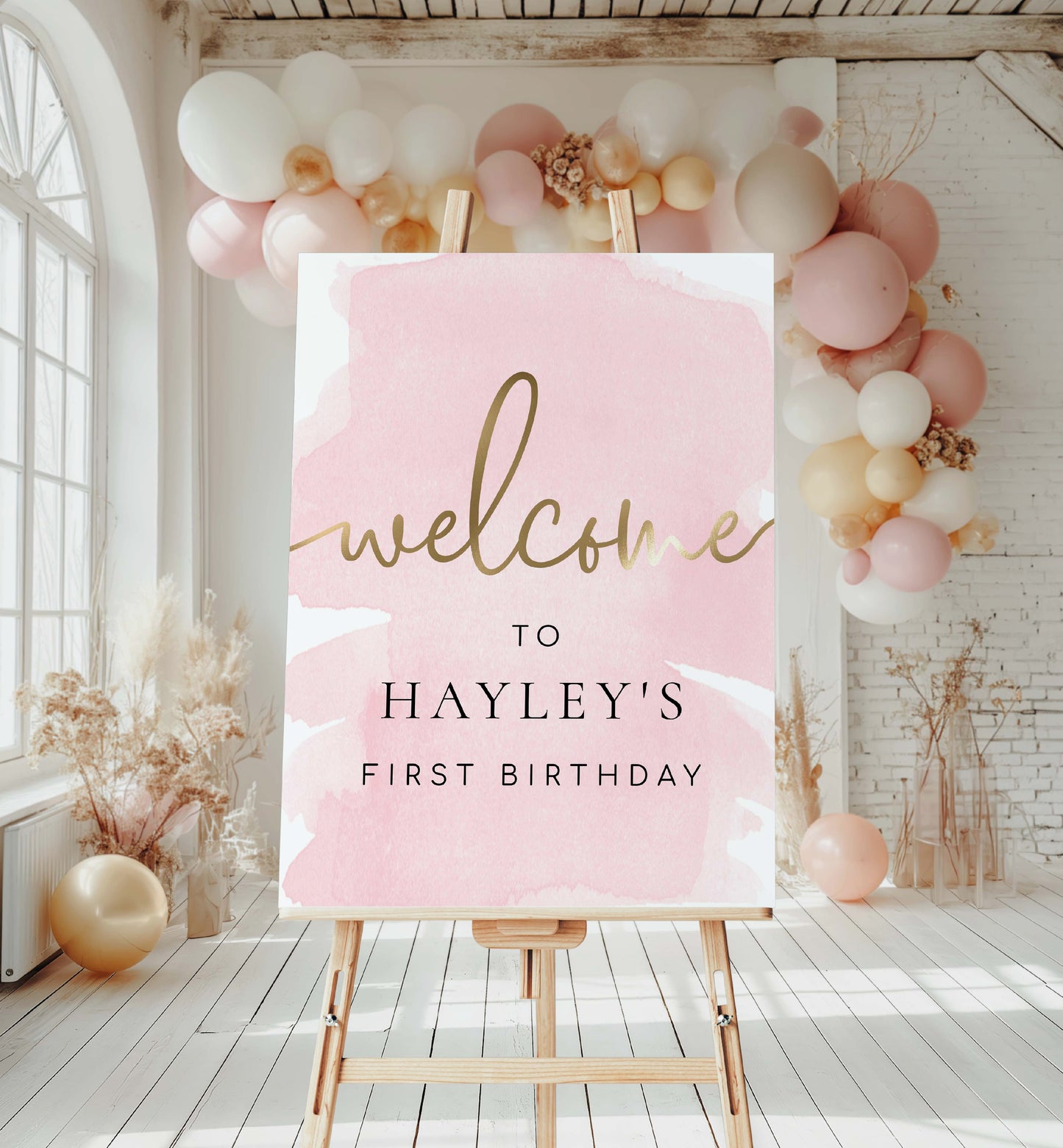 Printable Baby Shower Welcome Sign Template, Pink Watercolour, Girl Baby Shower Sign, Baby Sprinkle Sign, Birthday Welcome Sign