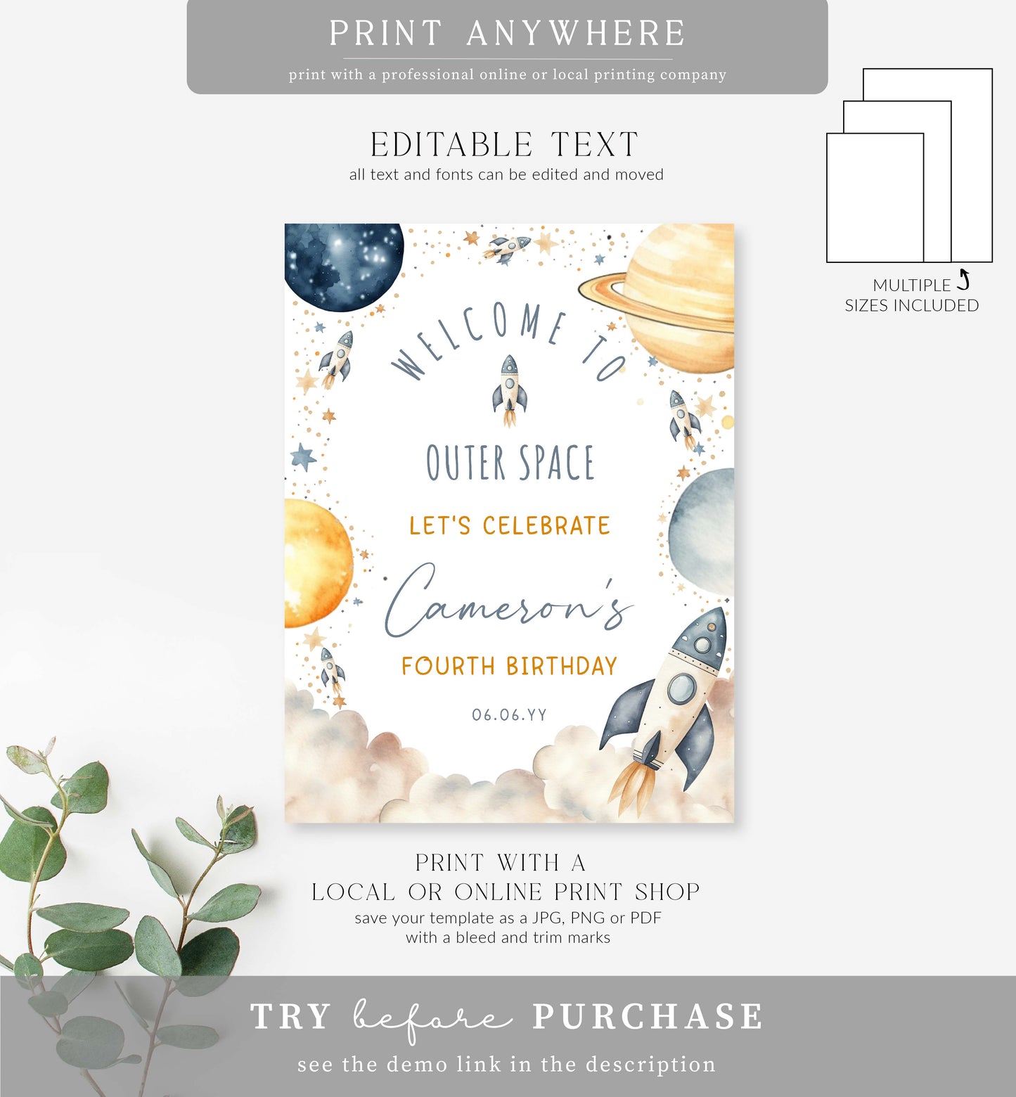 Space White | Printable Welcome Sign Template