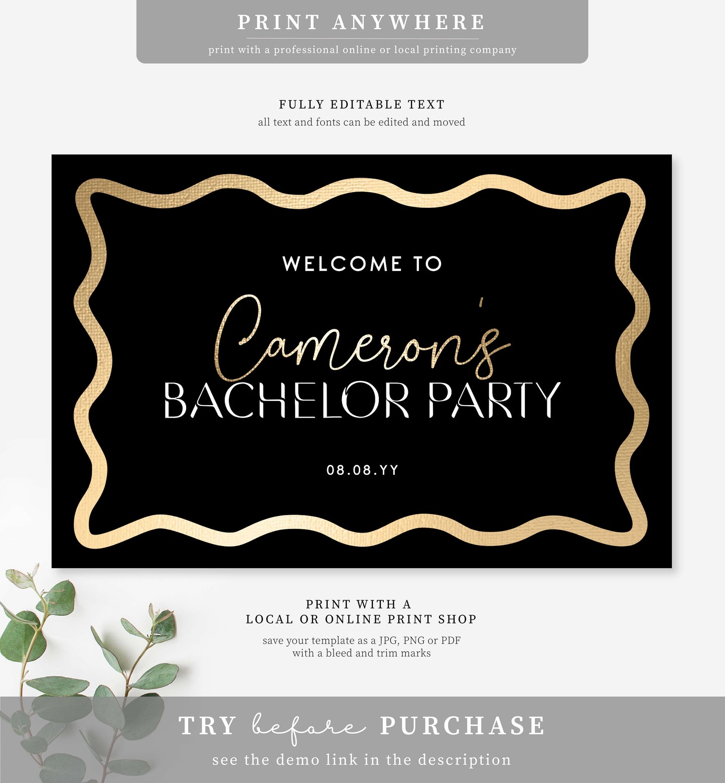 Wave Black Gold | Printable Welcome Sign Template
