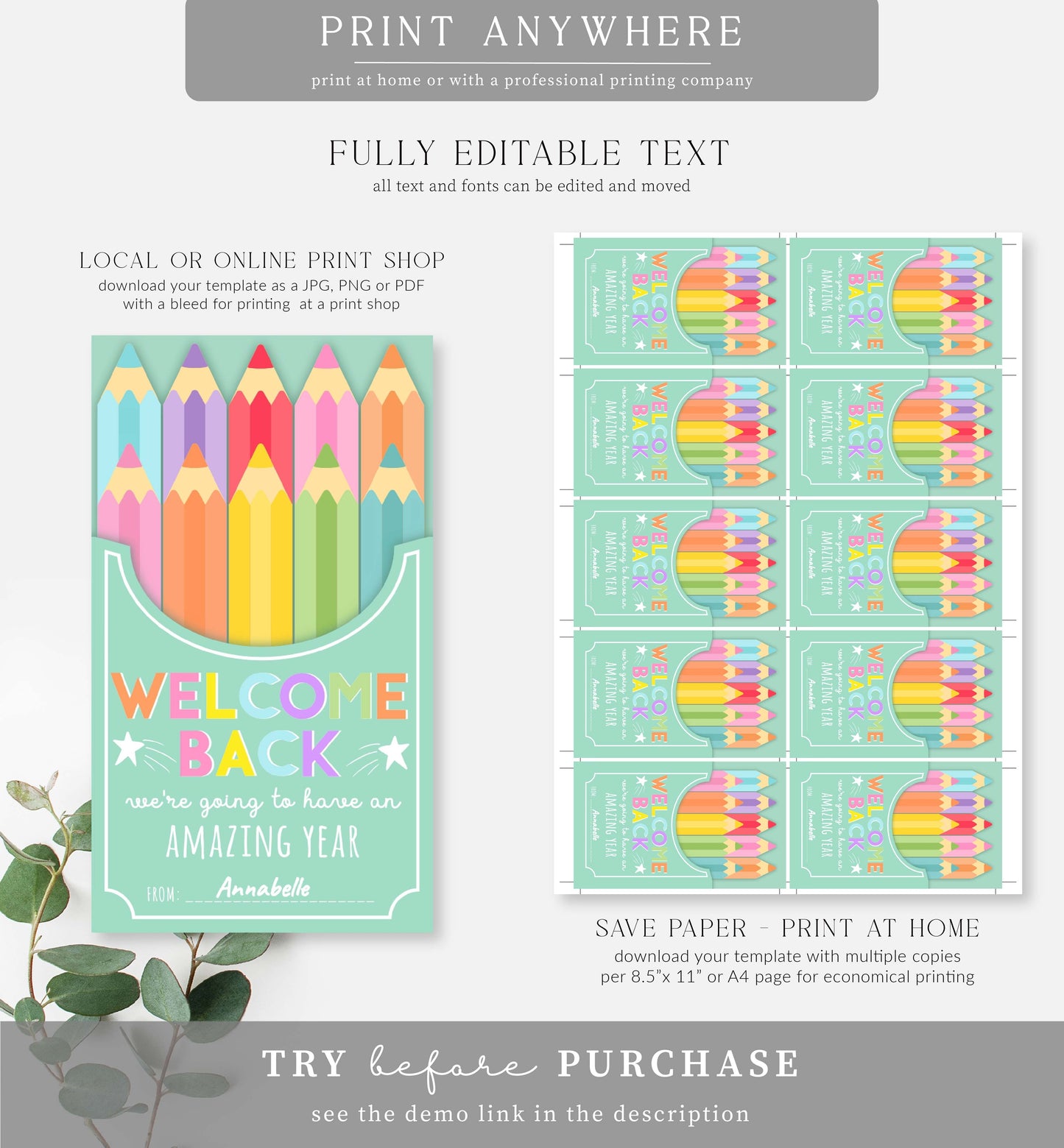 Pencil | Printable Welcome Back Favour Tag Template