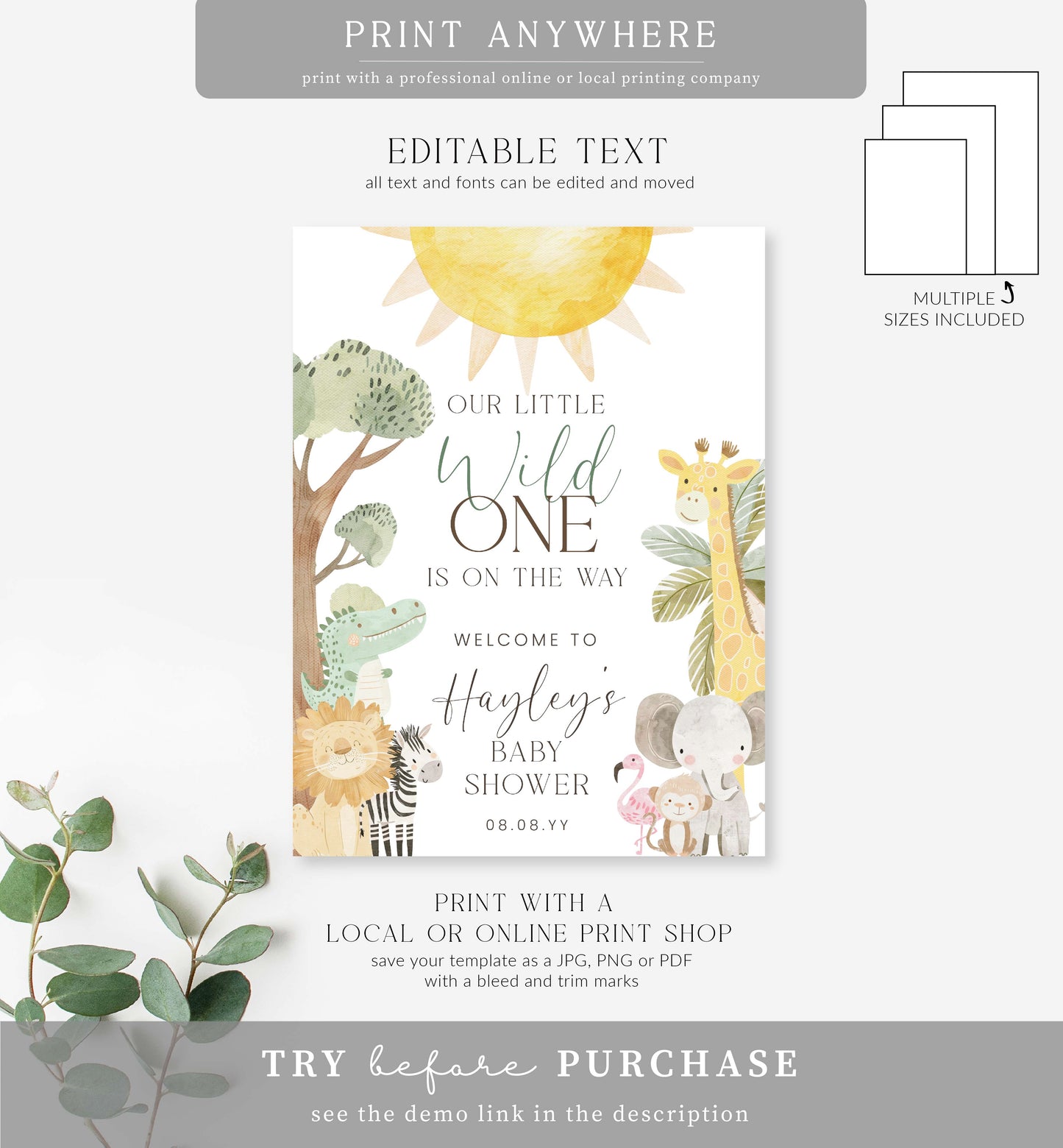 Nyala Safari | Printable Baby Shower Welcome Sign Template