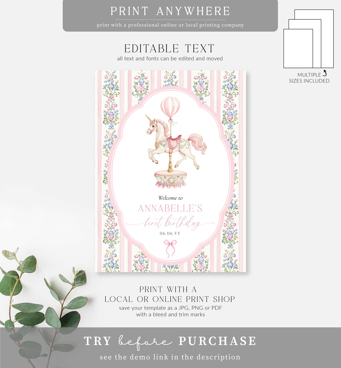 Carousel Pink | Printable Welcome Sign Template