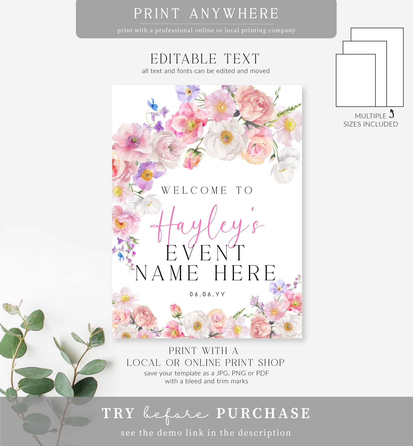 Eloise Floral | Printable Welcome Sign Template