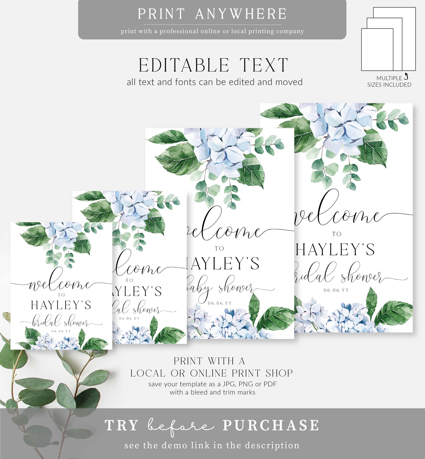 Ferras Blossom Blue | Printable Welcome Sign Template