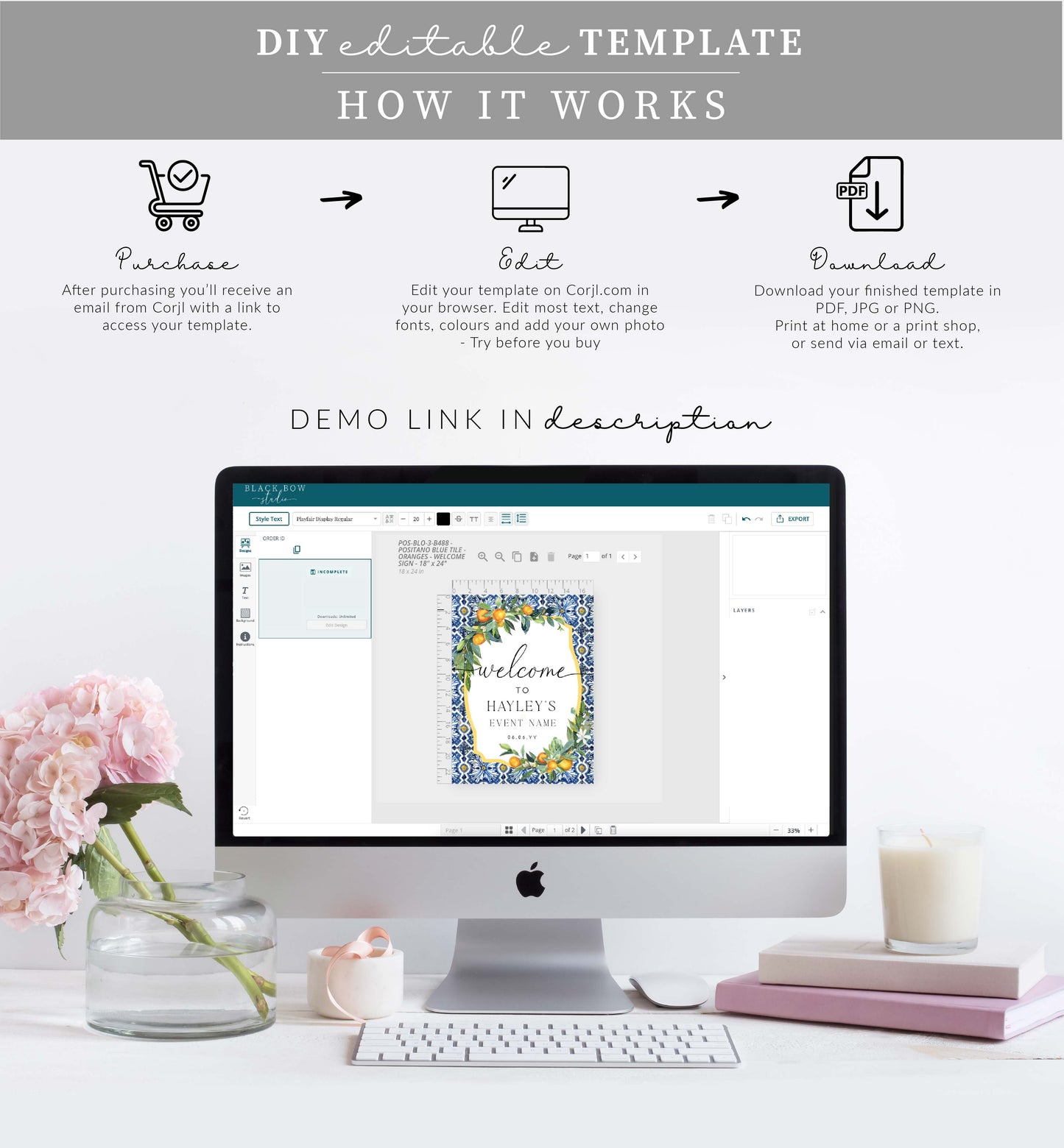 Positano Oranges | Printable Welcome Sign Template