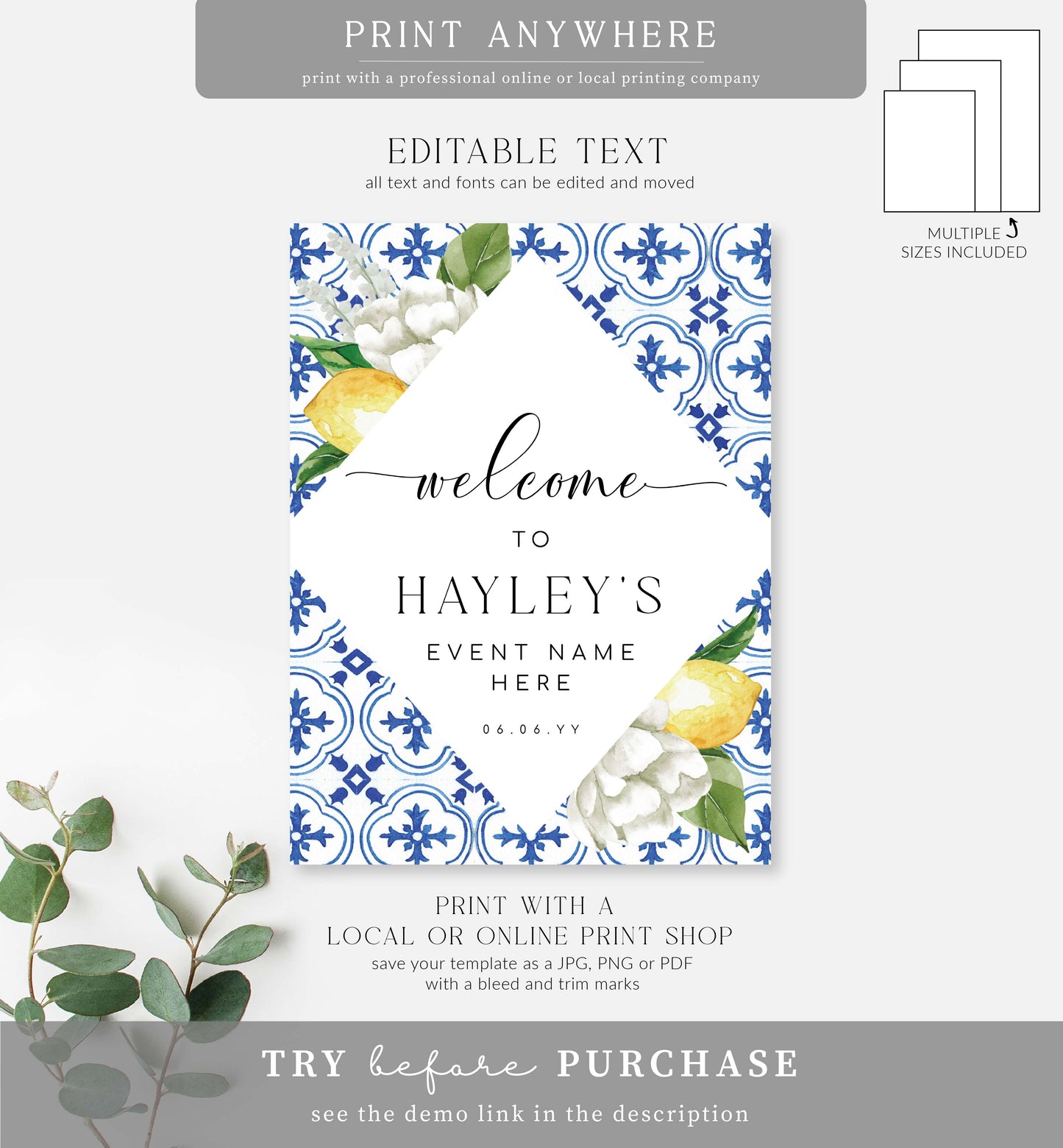 The Med Lemons | Printable Welcome Sign Template