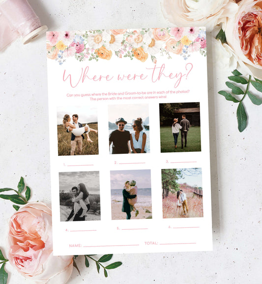 Where Were They Photo Game, Printable Holiday Destination Photo Guessing Game, Spring Floral Bridal Shower Game, Couples Shower Game, Millie