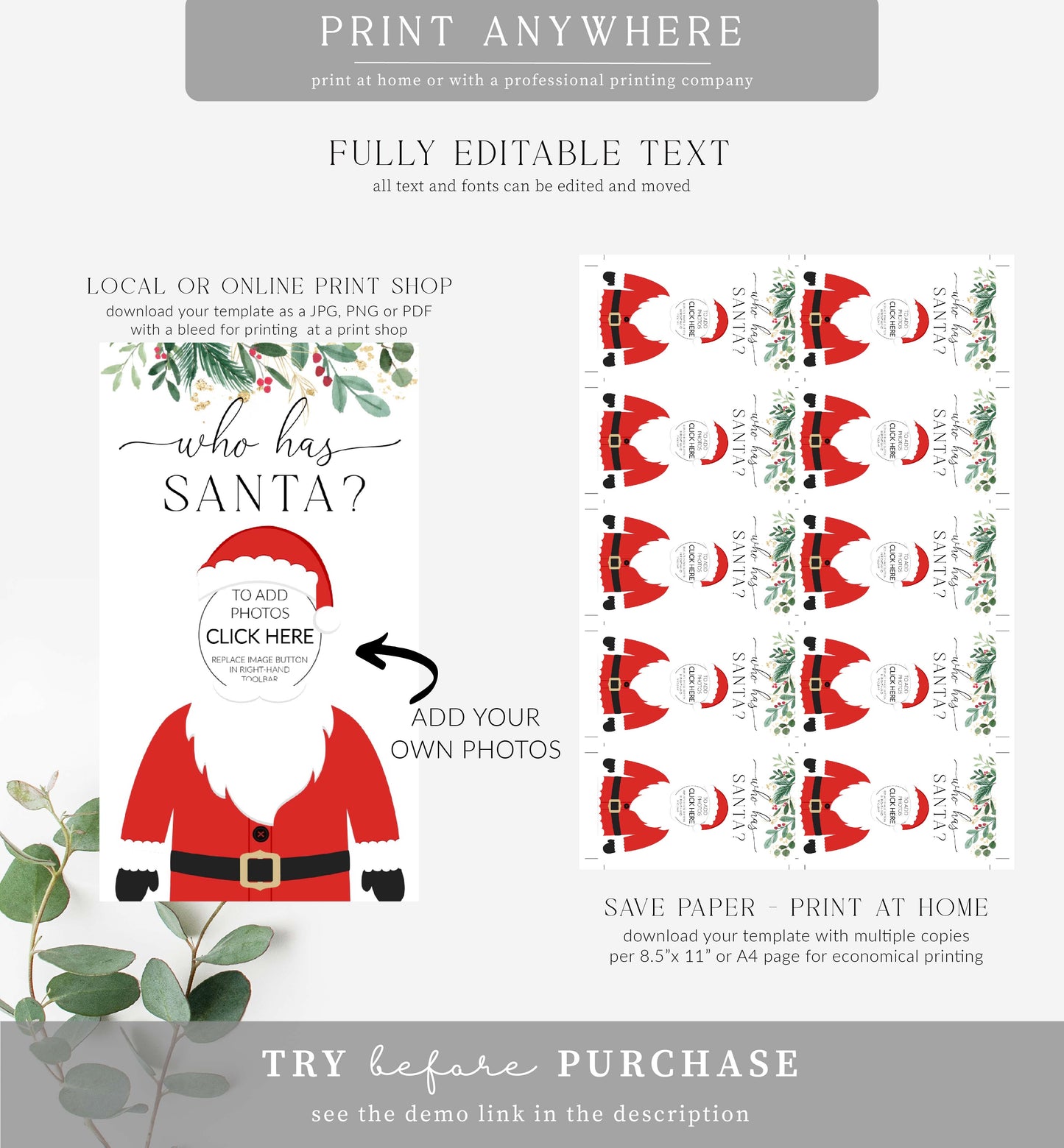 Merriment | Printable Who Has Santa Game Template