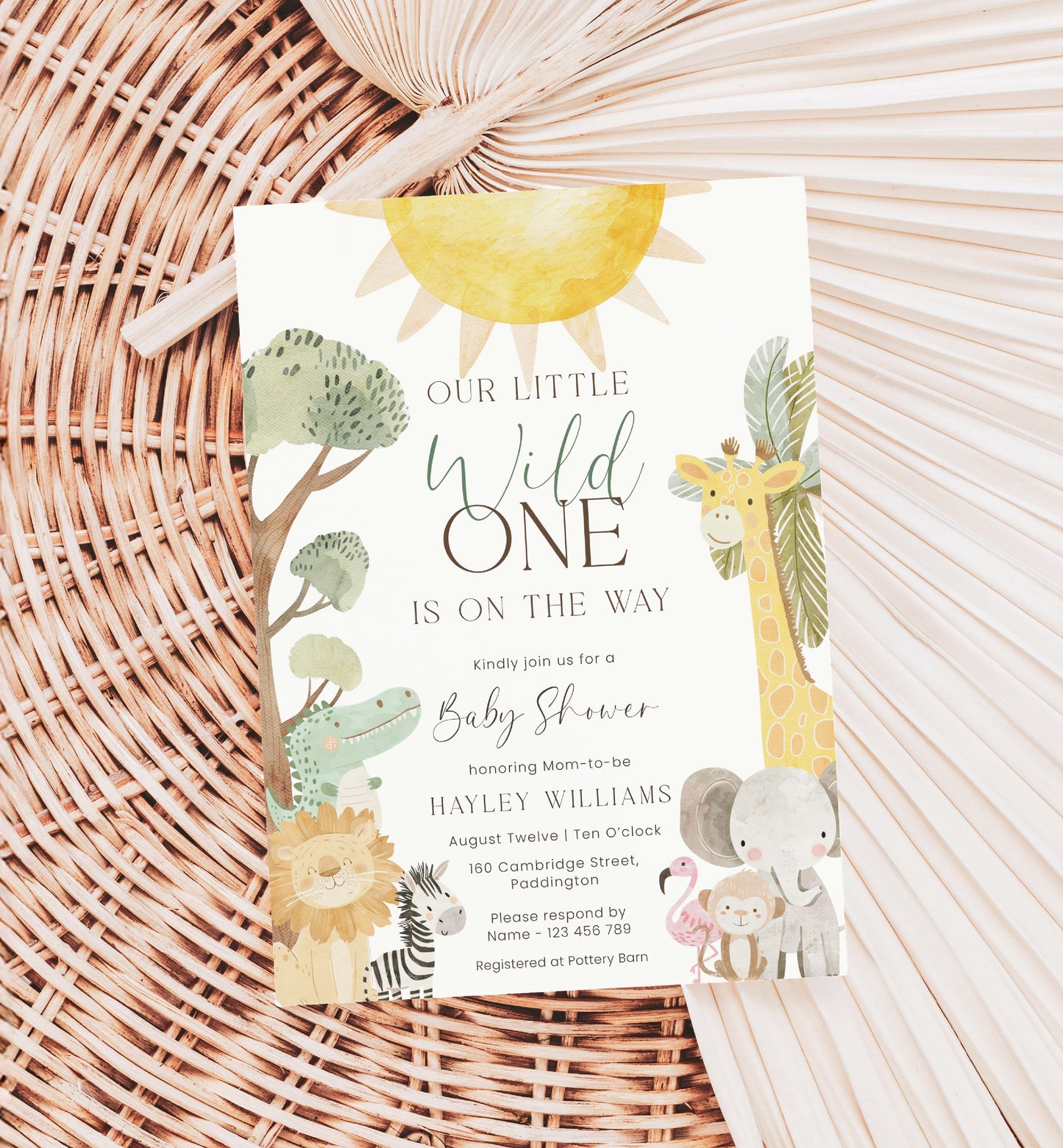 Safari Baby Shower Invitation, Printable Wild One Boy Baby Shower Invite, Editable Jungle Animals Baby Shower Invitation, Nyala