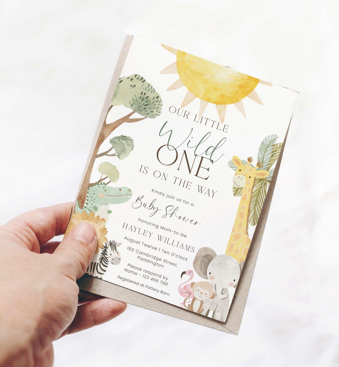Safari Baby Shower Invitation, Printable Wild One Boy Baby Shower Invite, Editable Jungle Animals Baby Shower Invitation, Nyala