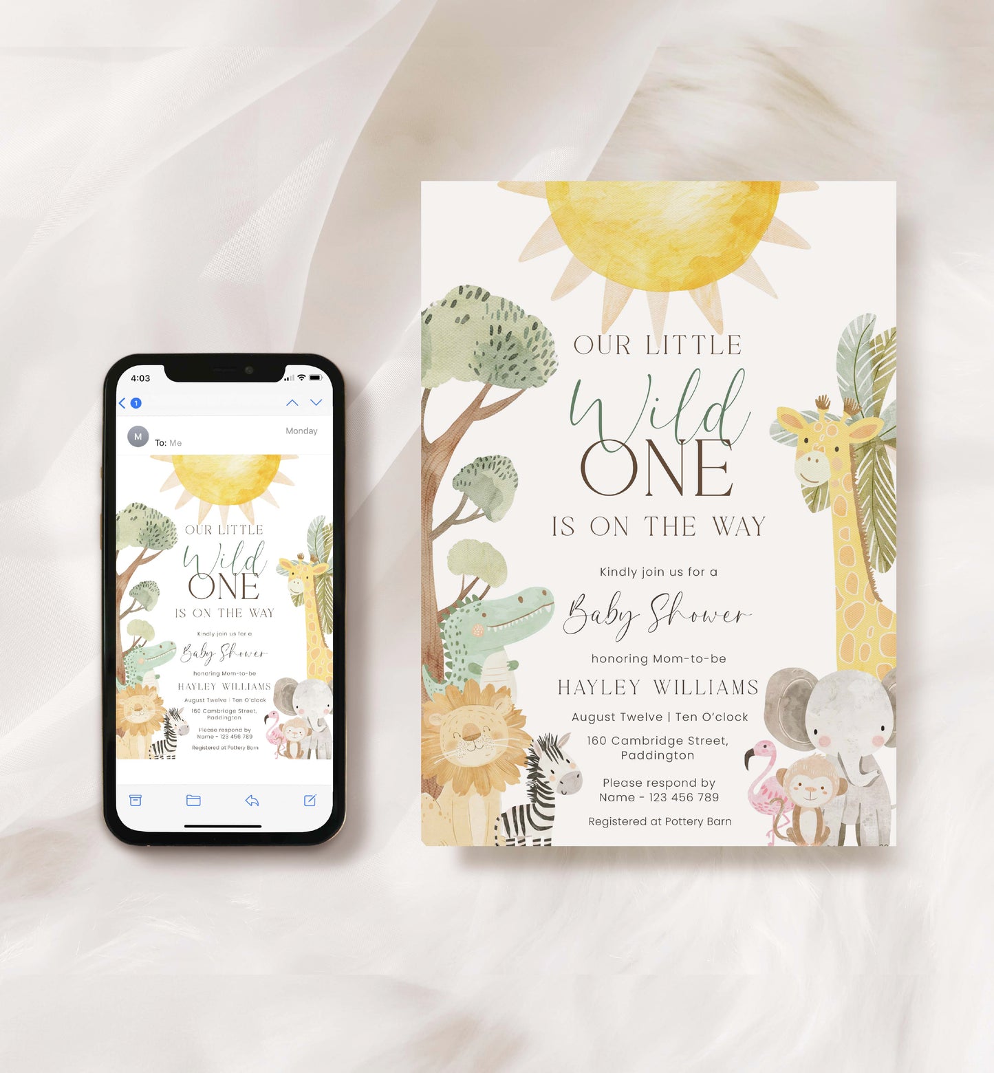 Safari Baby Shower Invitation, Printable Wild One Boy Baby Shower Invite, Editable Jungle Animals Baby Shower Invitation, Nyala