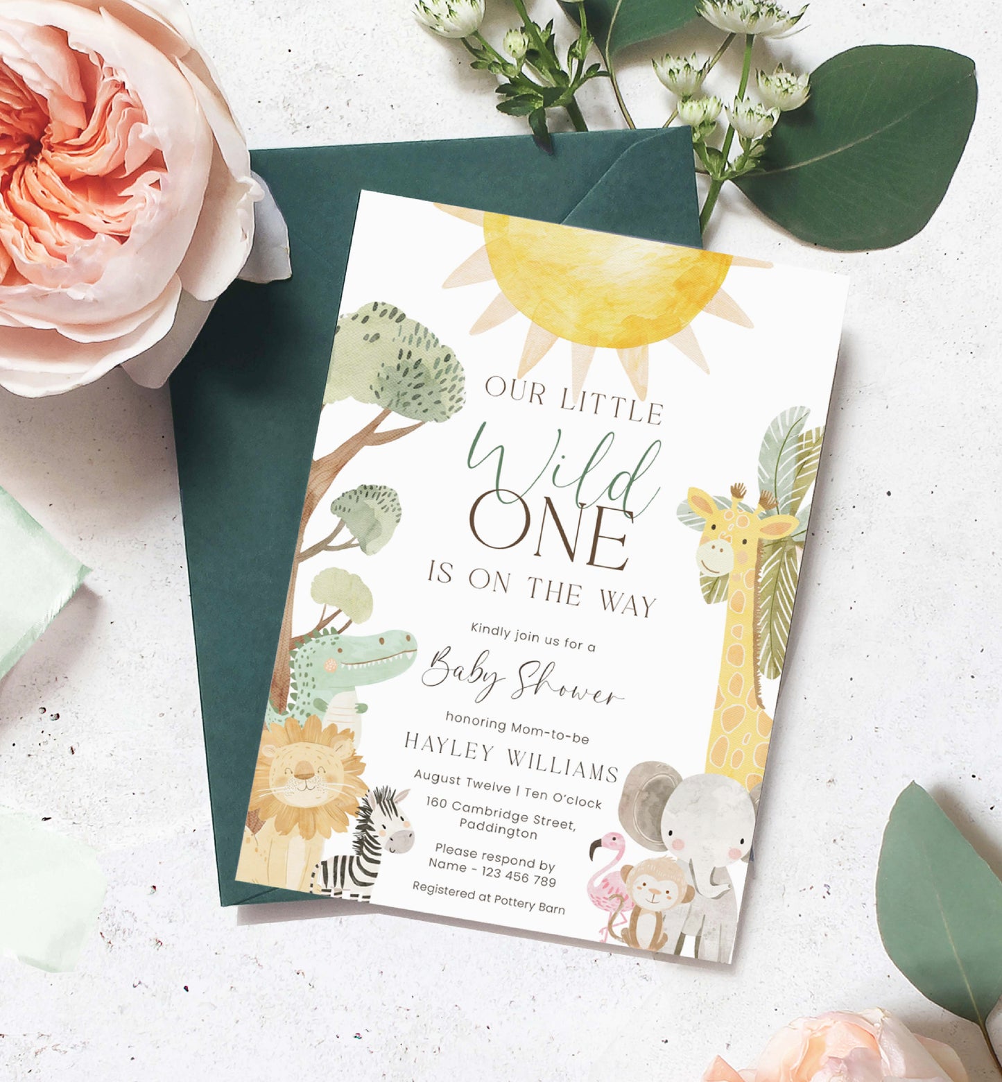 Safari Baby Shower Invitation, Printable Wild One Boy Baby Shower Invite, Editable Jungle Animals Baby Shower Invitation, Nyala