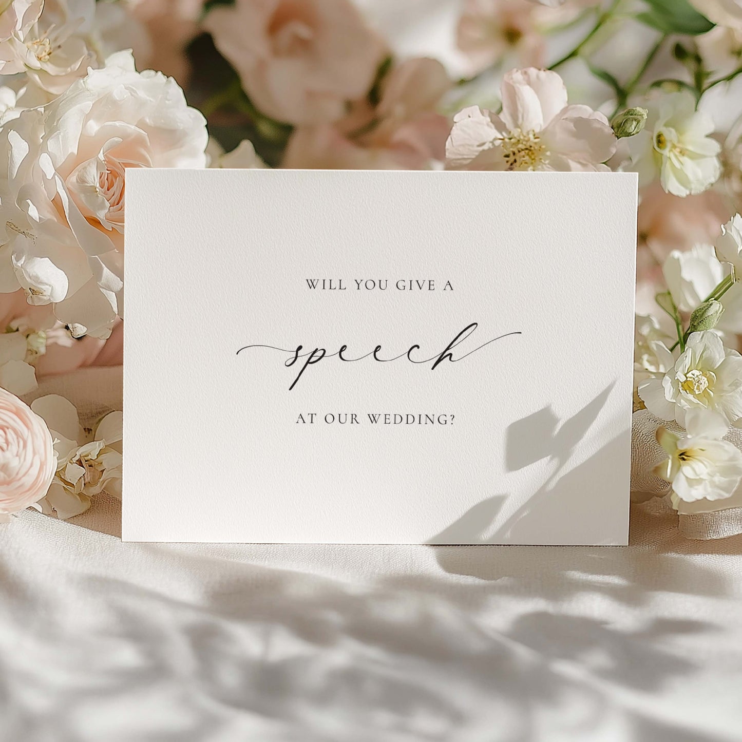White card with 'Will you give a speech at our wedding?' text on a floral background. Will You Give a Speech At Our Wedding Card, Wedding Speech Card, Minimalist Wedding Card, Wedding Proposal Card, Off White Ivory, Ellesmere