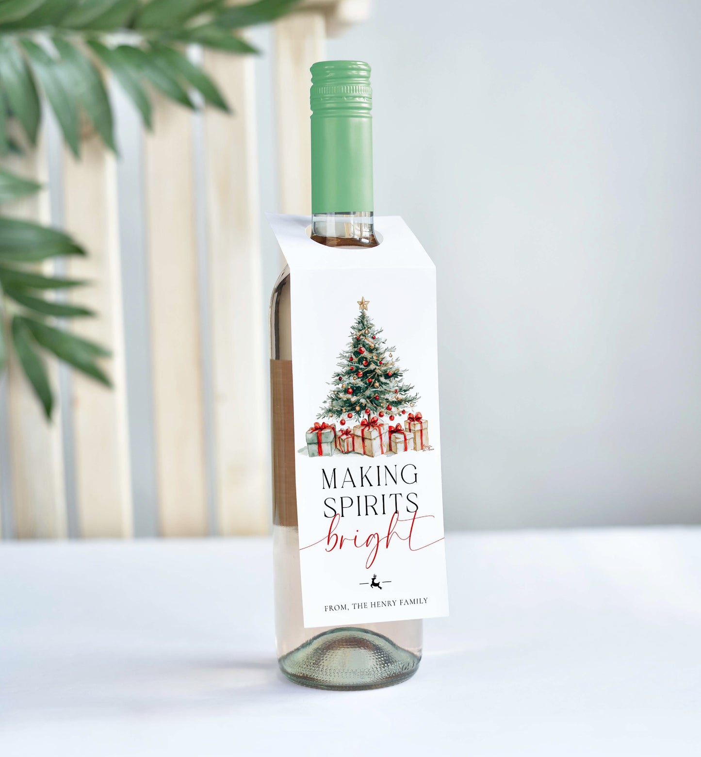 Making Spirits Bright Wine Bottle Tag, Printable Christmas Wine Bottle Bib, Holiday Wine Gift Tags, Personalized Christmas Tags, Magical