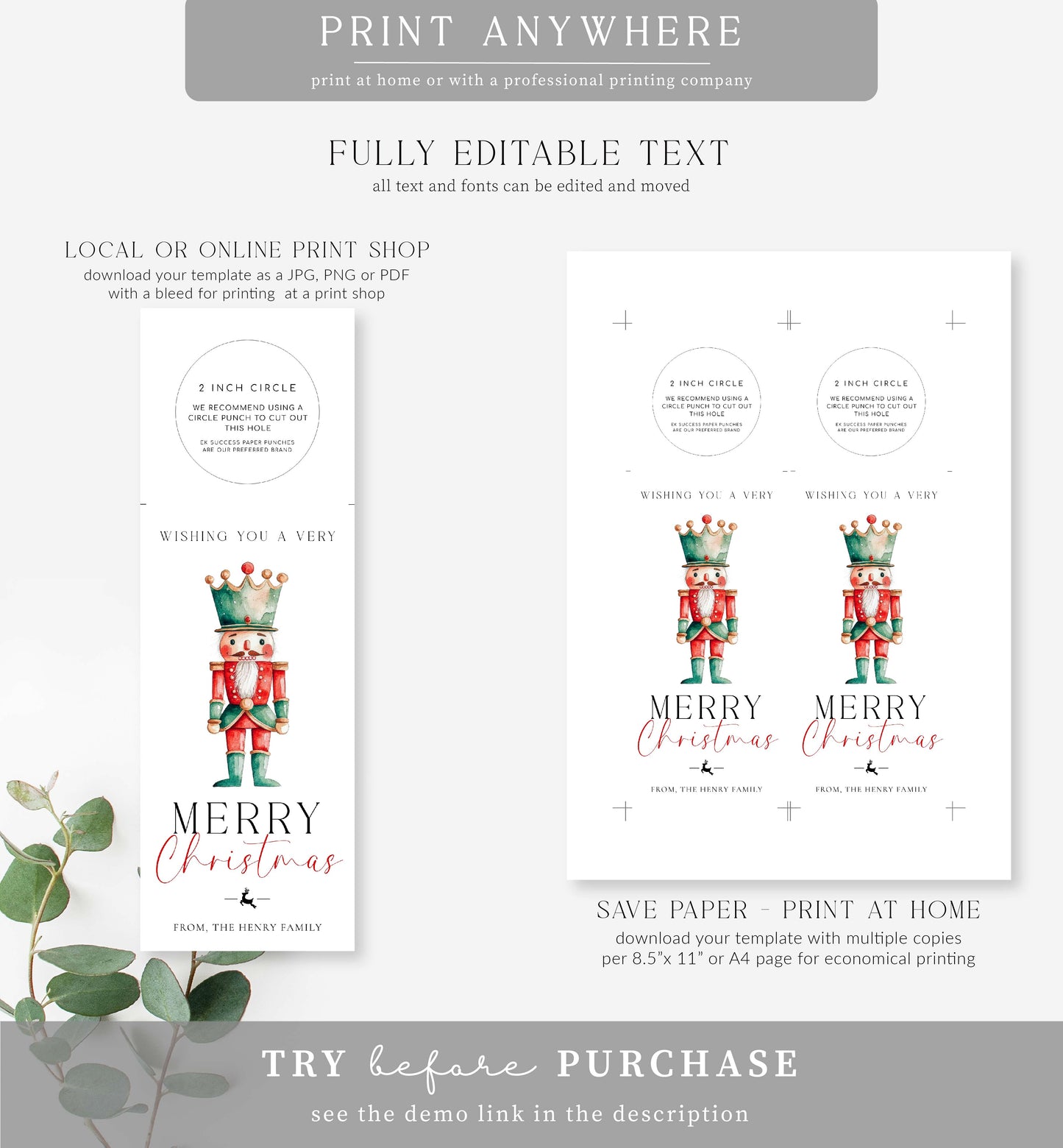 Magical Christmas | Printable Merry Christmas Wine Bottle Bib Gift Tag