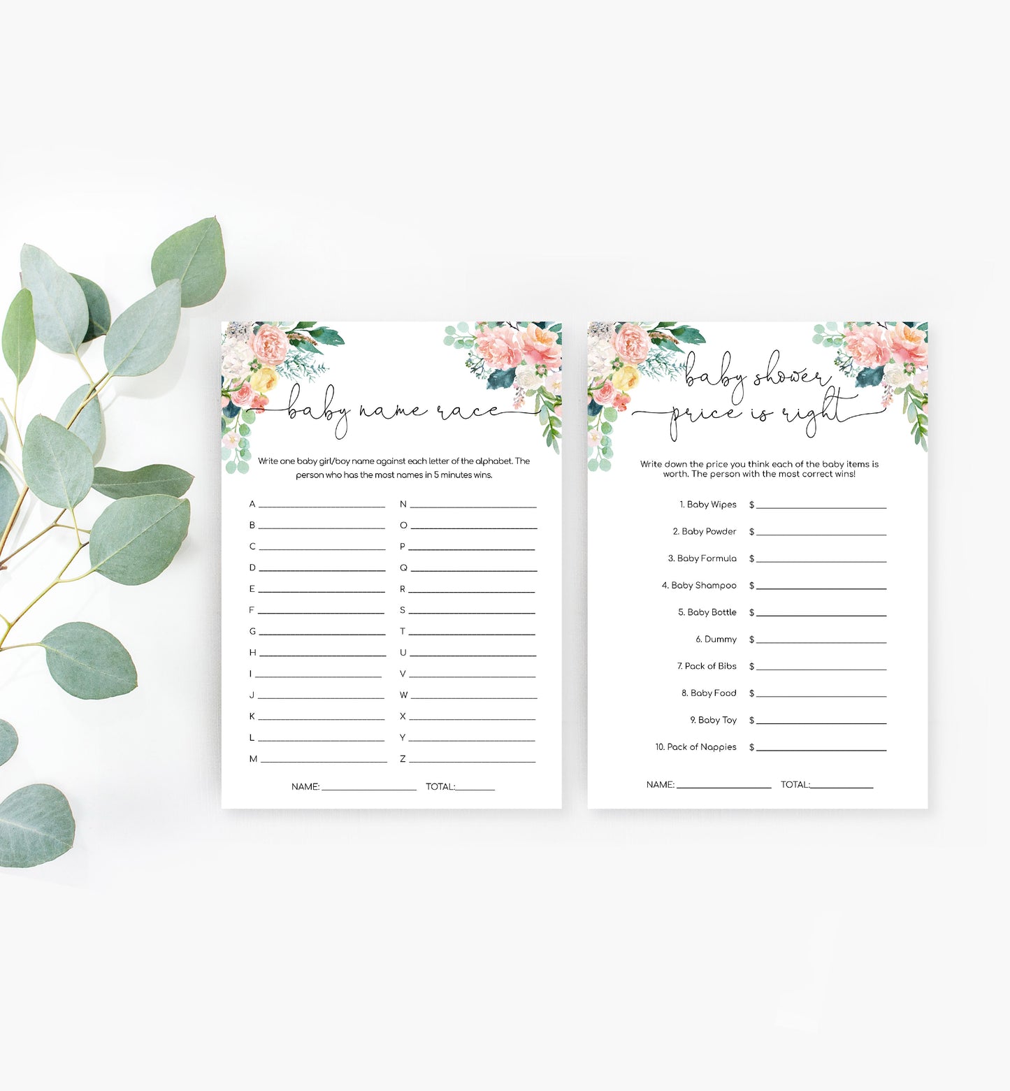 Afternoon Blooms | Printable Baby Shower Games Bundle Template - Black Bow Studio