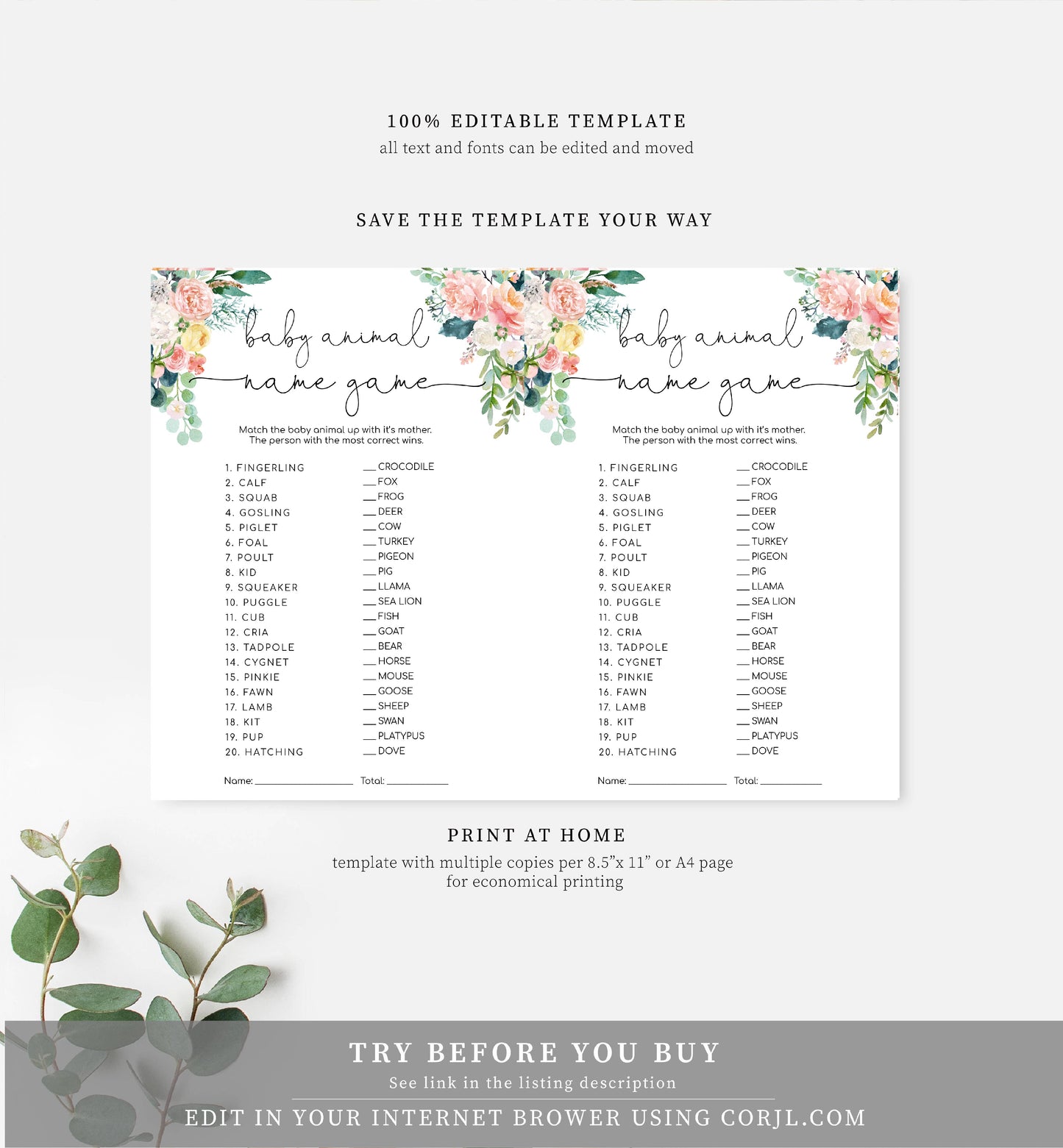 Afternoon Blooms | Printable Baby Shower Games Bundle Template - Black Bow Studio