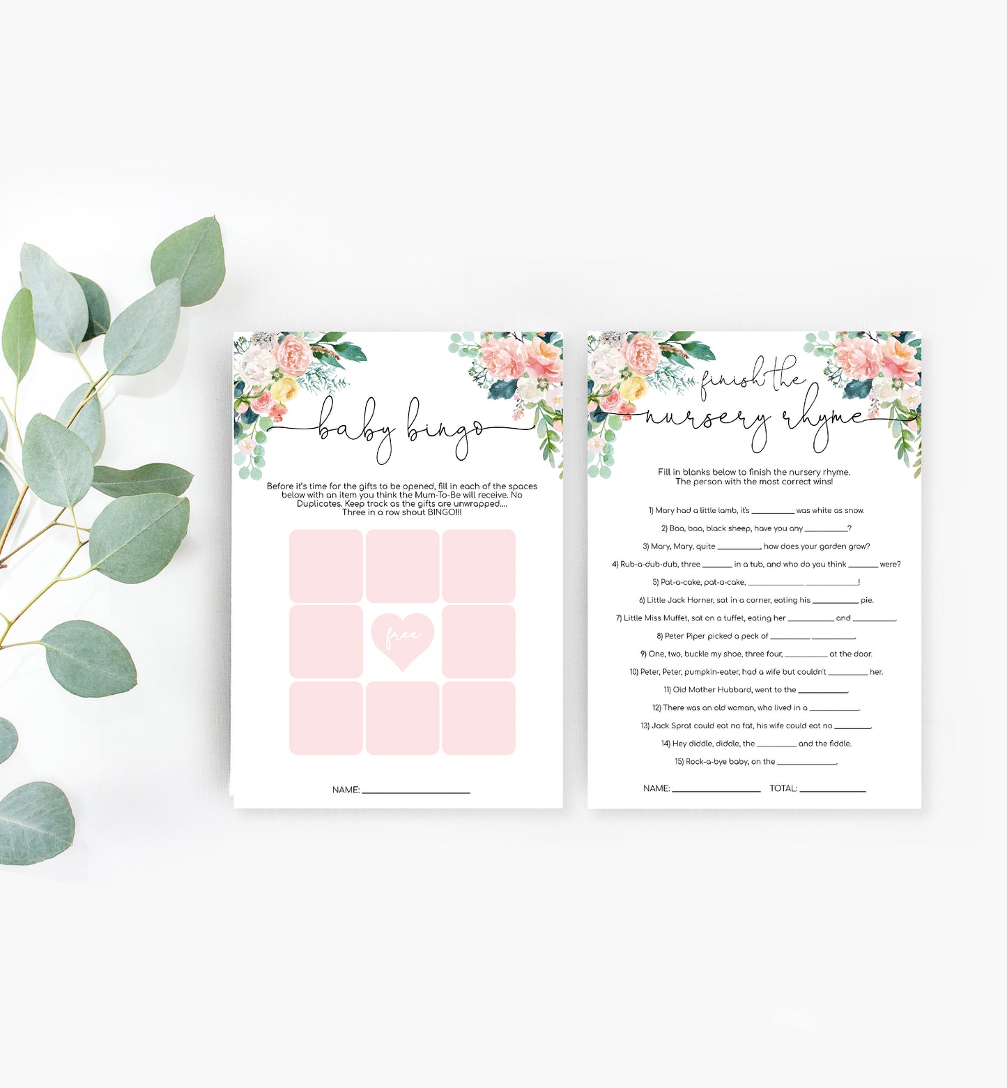 Afternoon Blooms | Printable Baby Shower Games Bundle Template - Black Bow Studio
