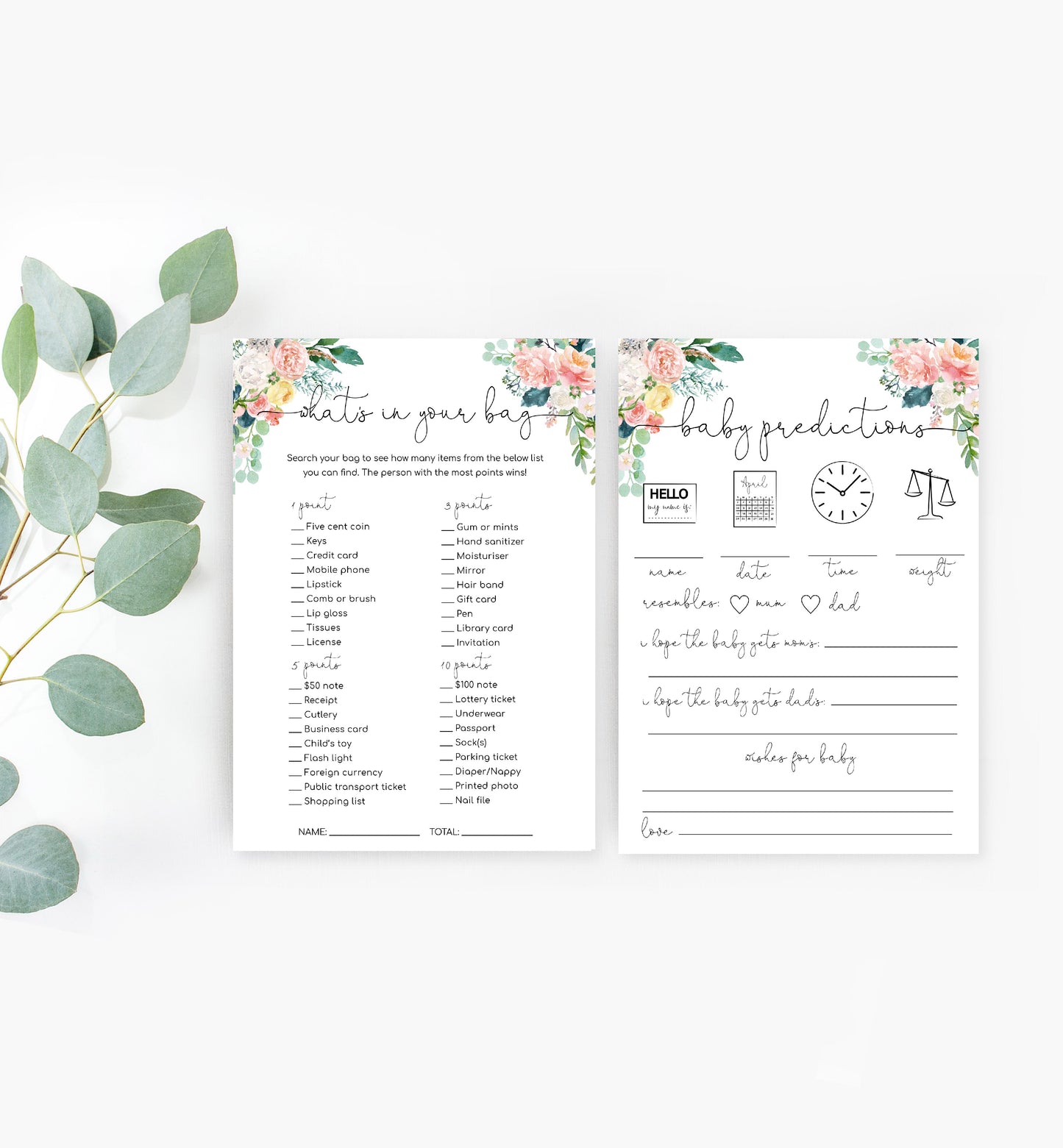 Afternoon Blooms | Printable Baby Shower Games Bundle Template - Black Bow Studio