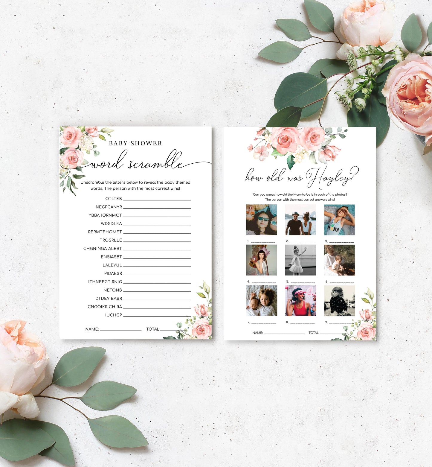 Printable Editable Baby Shower Games Bundle - Blush Floral Words of Advice and Family Traditions - Darcy Floral - Girl Baby Shower
