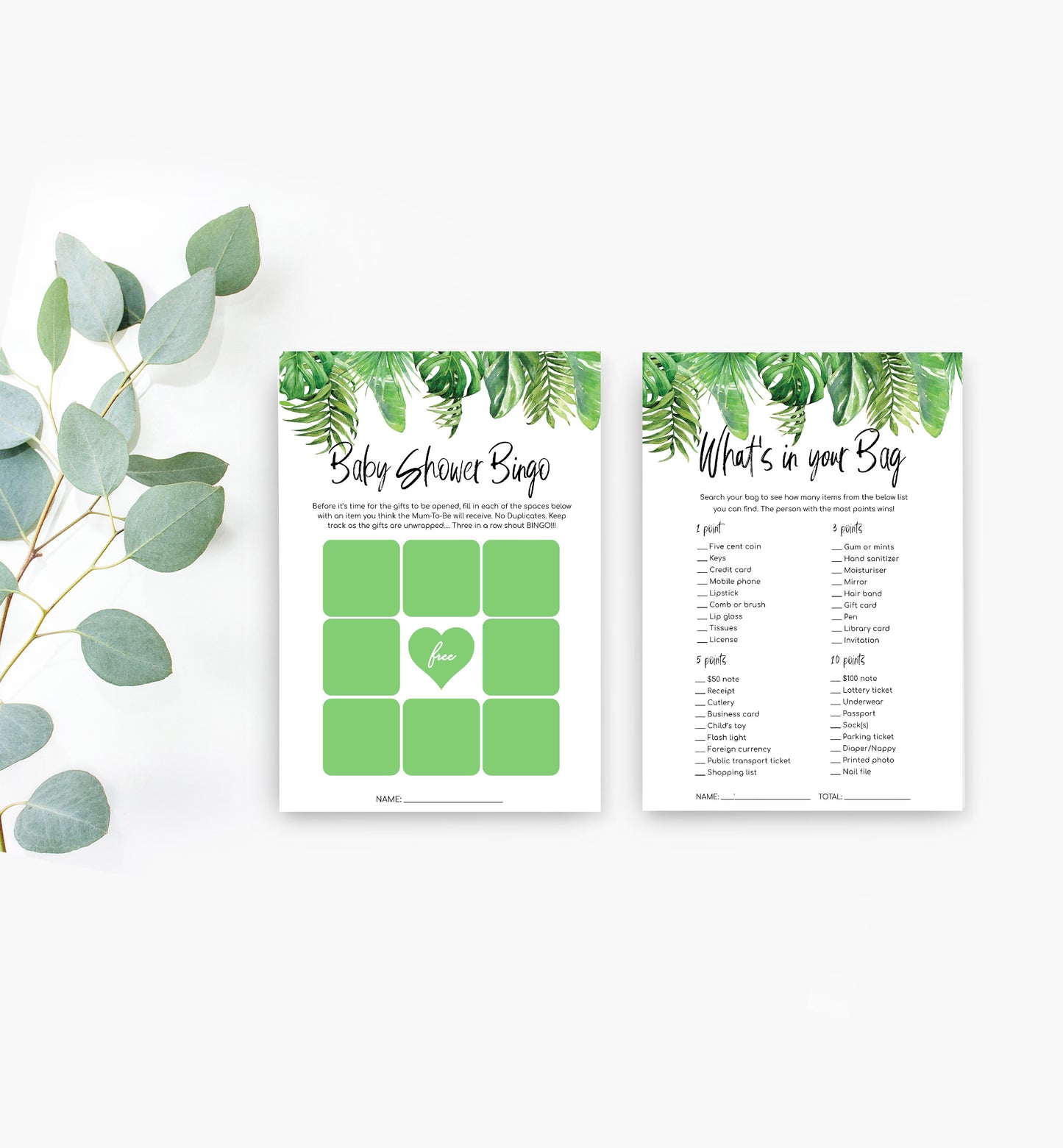 Nantucket Palm | Printable Baby Shower Games Bundle - Black Bow Studio