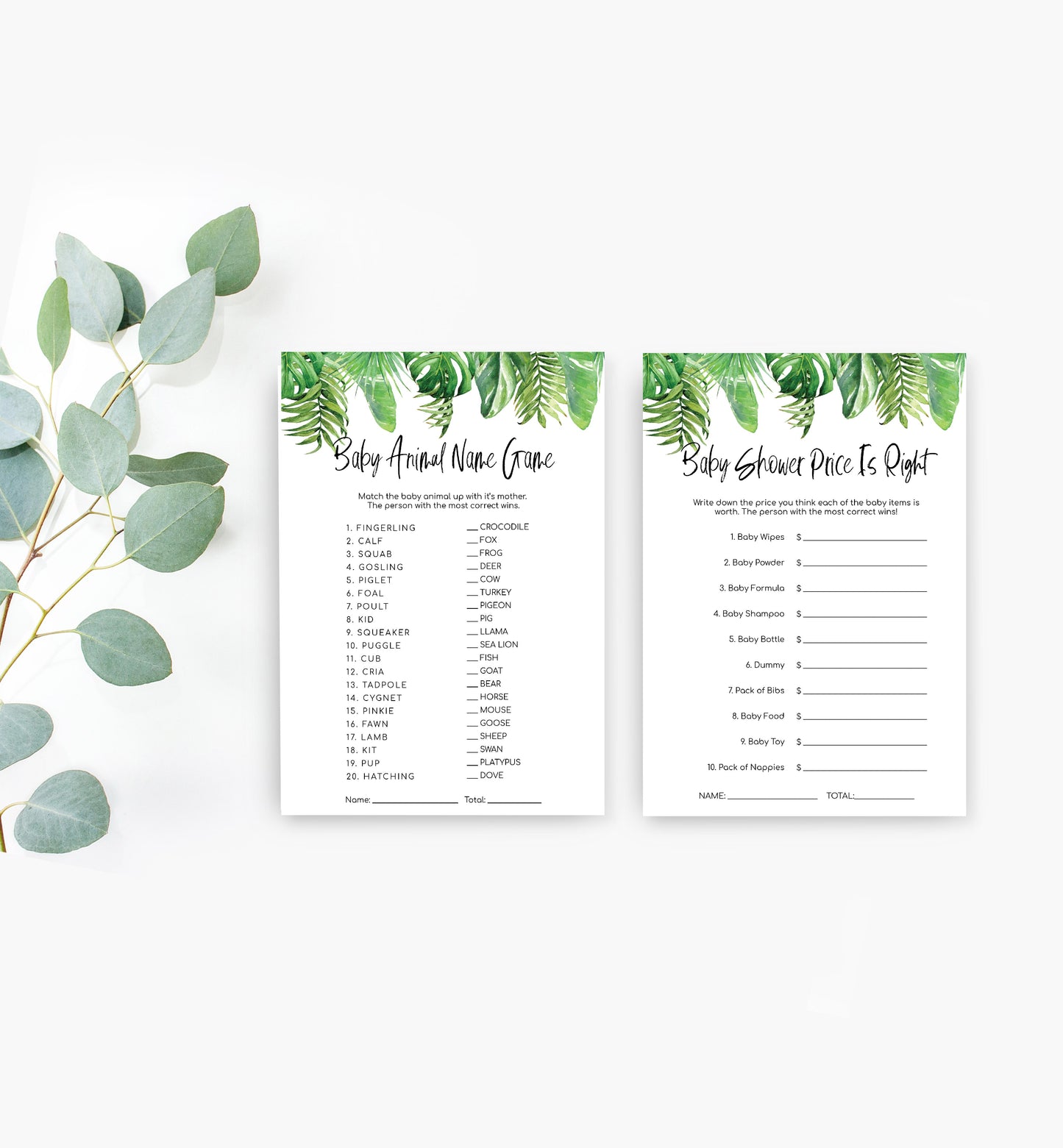 Nantucket Palm | Printable Baby Shower Games Bundle - Black Bow Studio