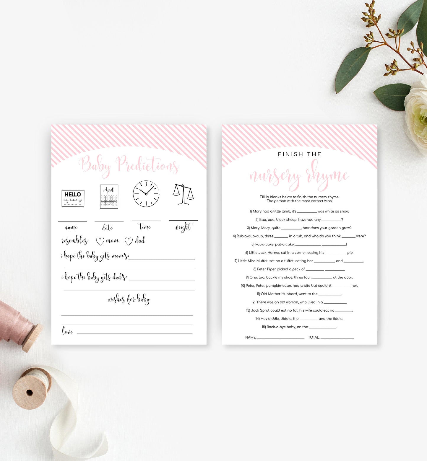 Stripe Pink | Printable Baby Shower Games Bundle - Black Bow Studio