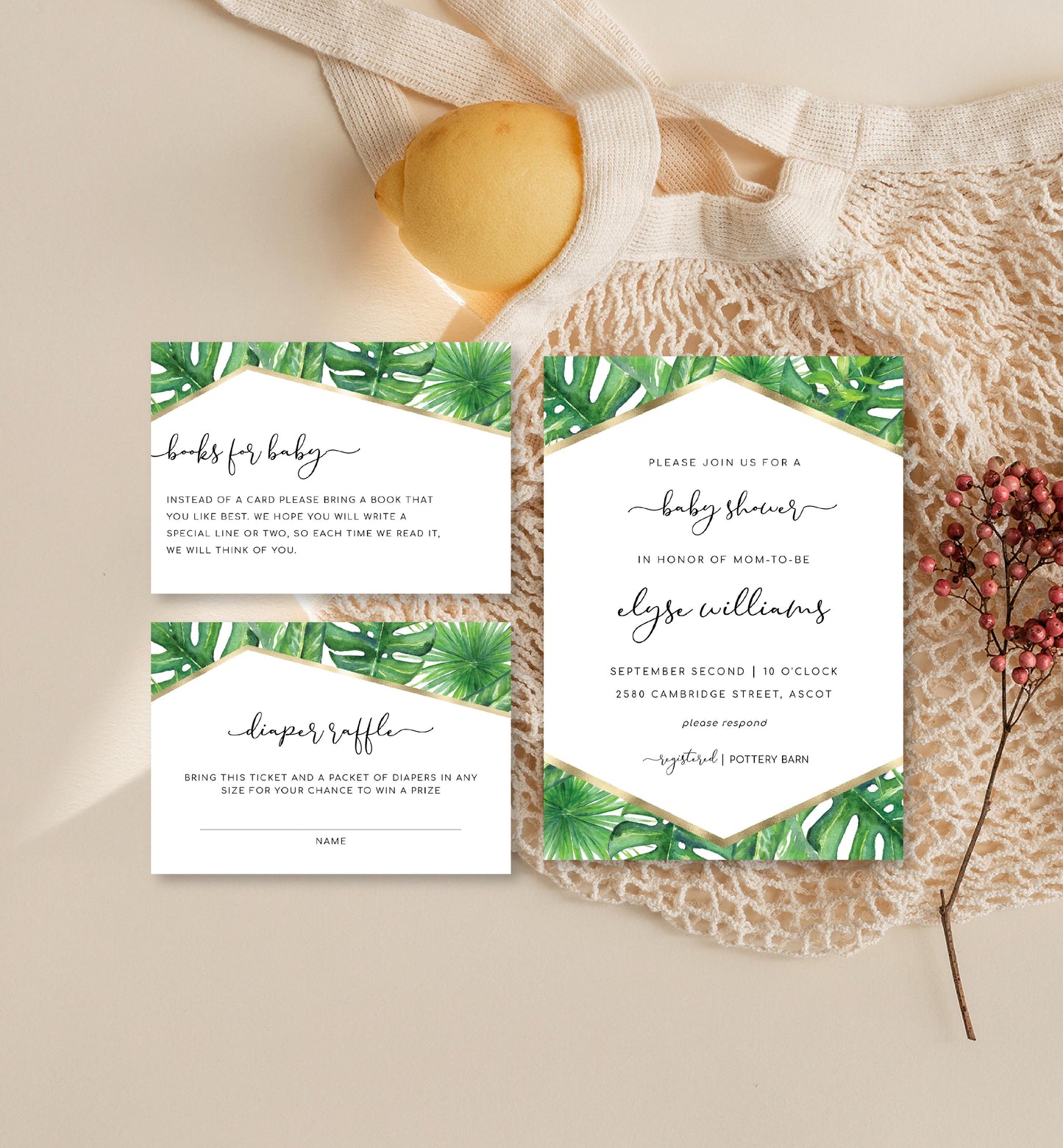 Aloha Palm Green | Printable Baby Shower Invitation Suite Template