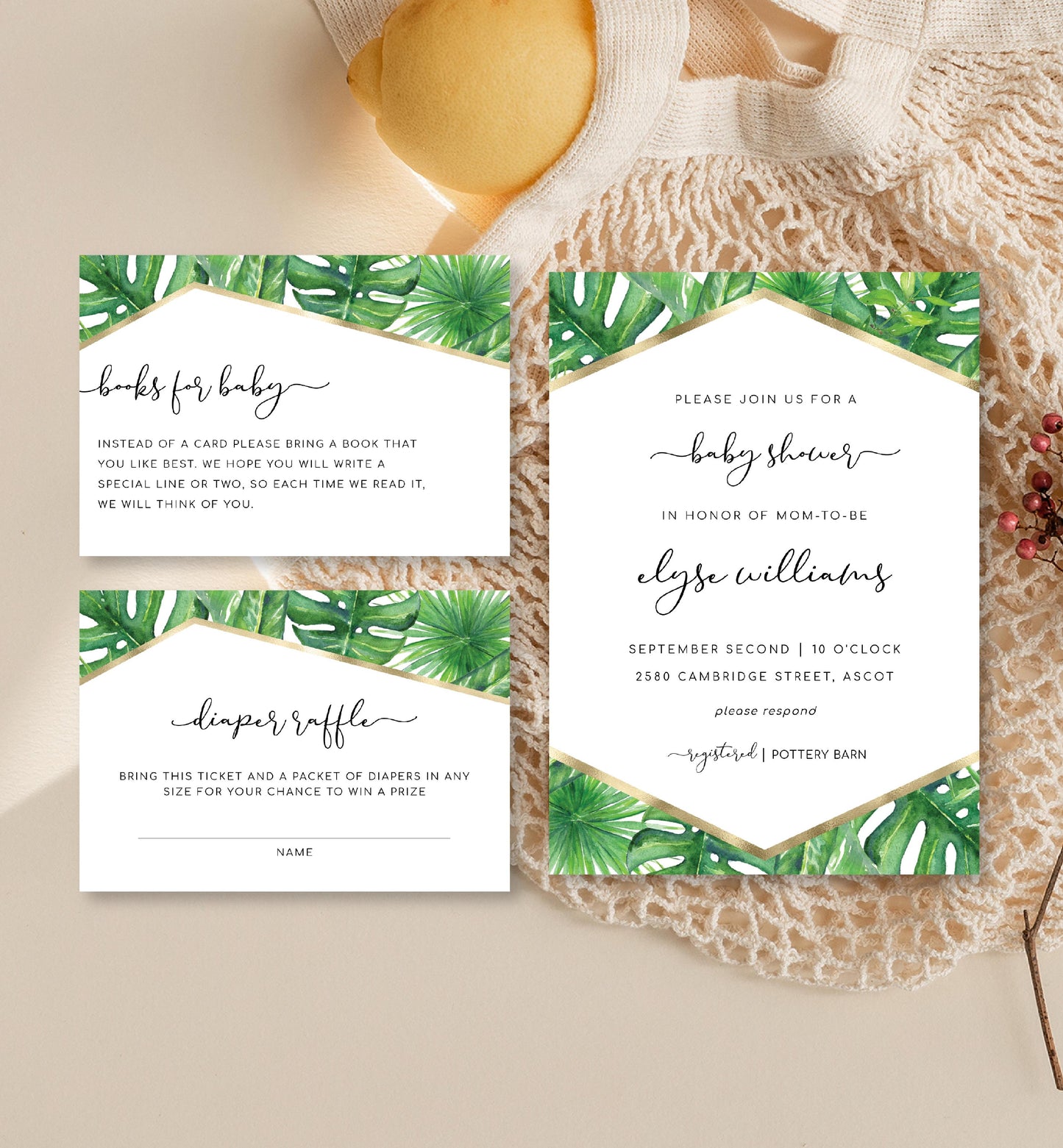 Aloha Palm Green | Printable Baby Shower Invitation Suite Template