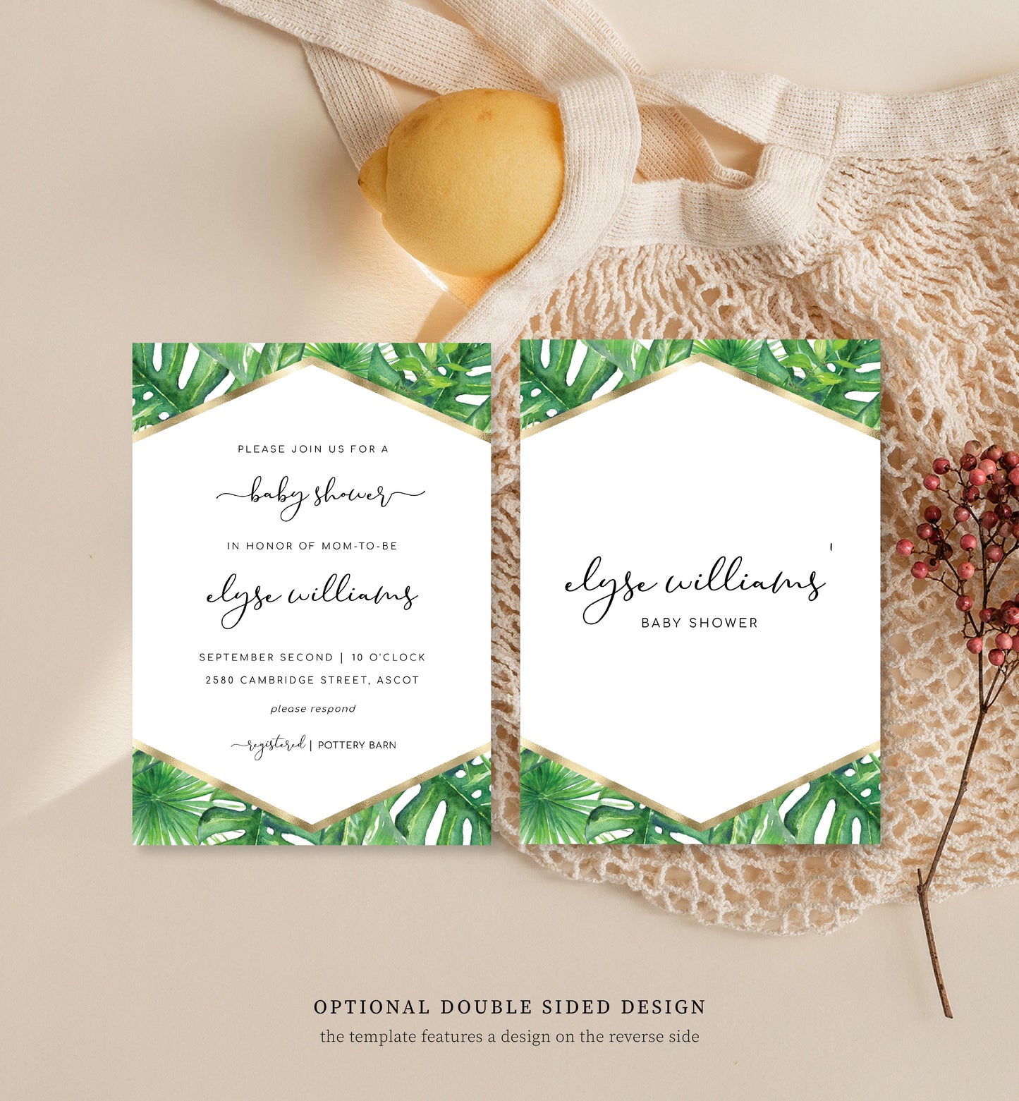 Aloha Palm Green | Printable Baby Shower Invitation Suite Template